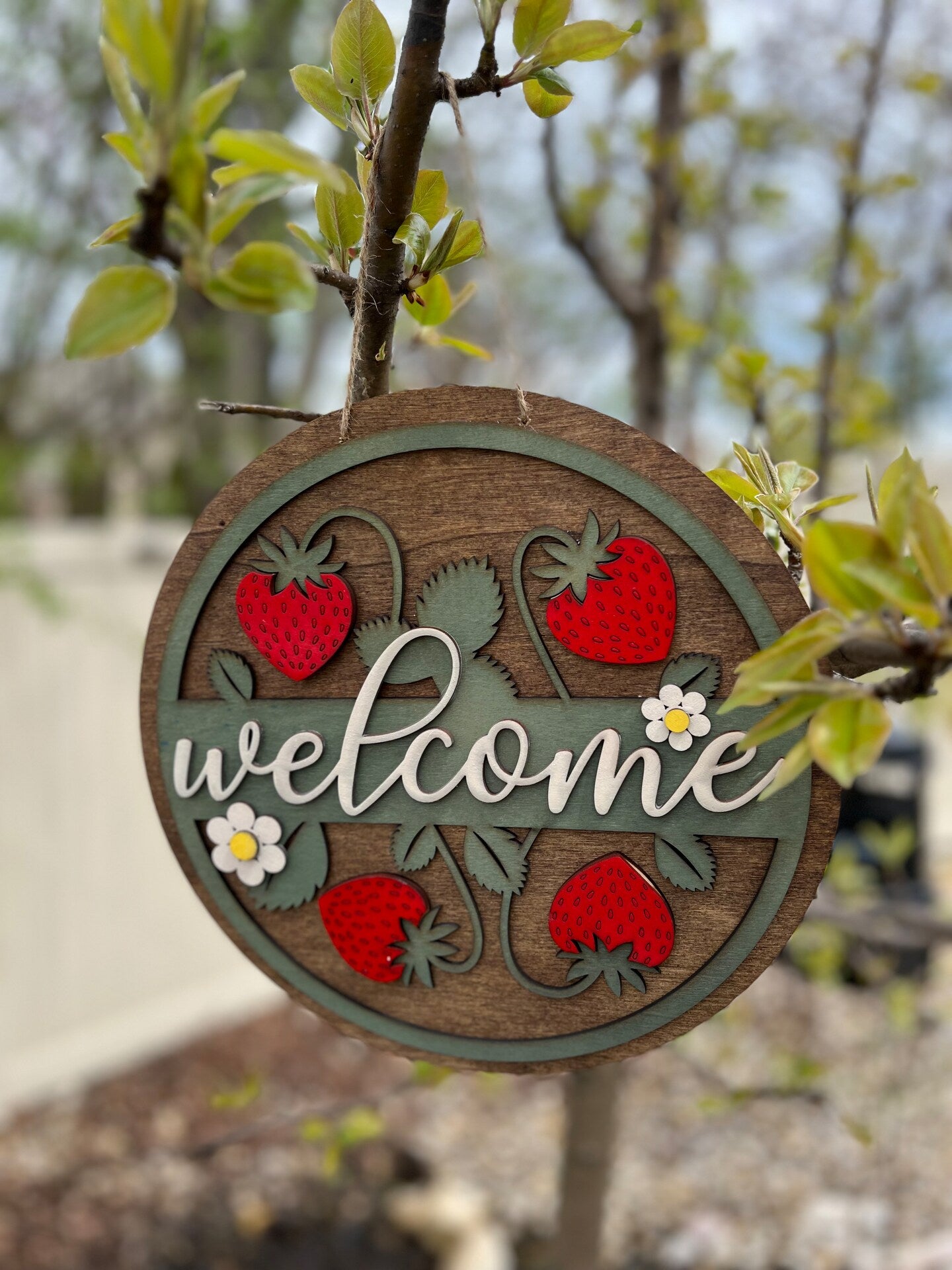 Strawberry Lemon Wood Welcome Door Sign Wall Sign Summer Decor Fruit Farmhouse Handmade Kitchen Sign
