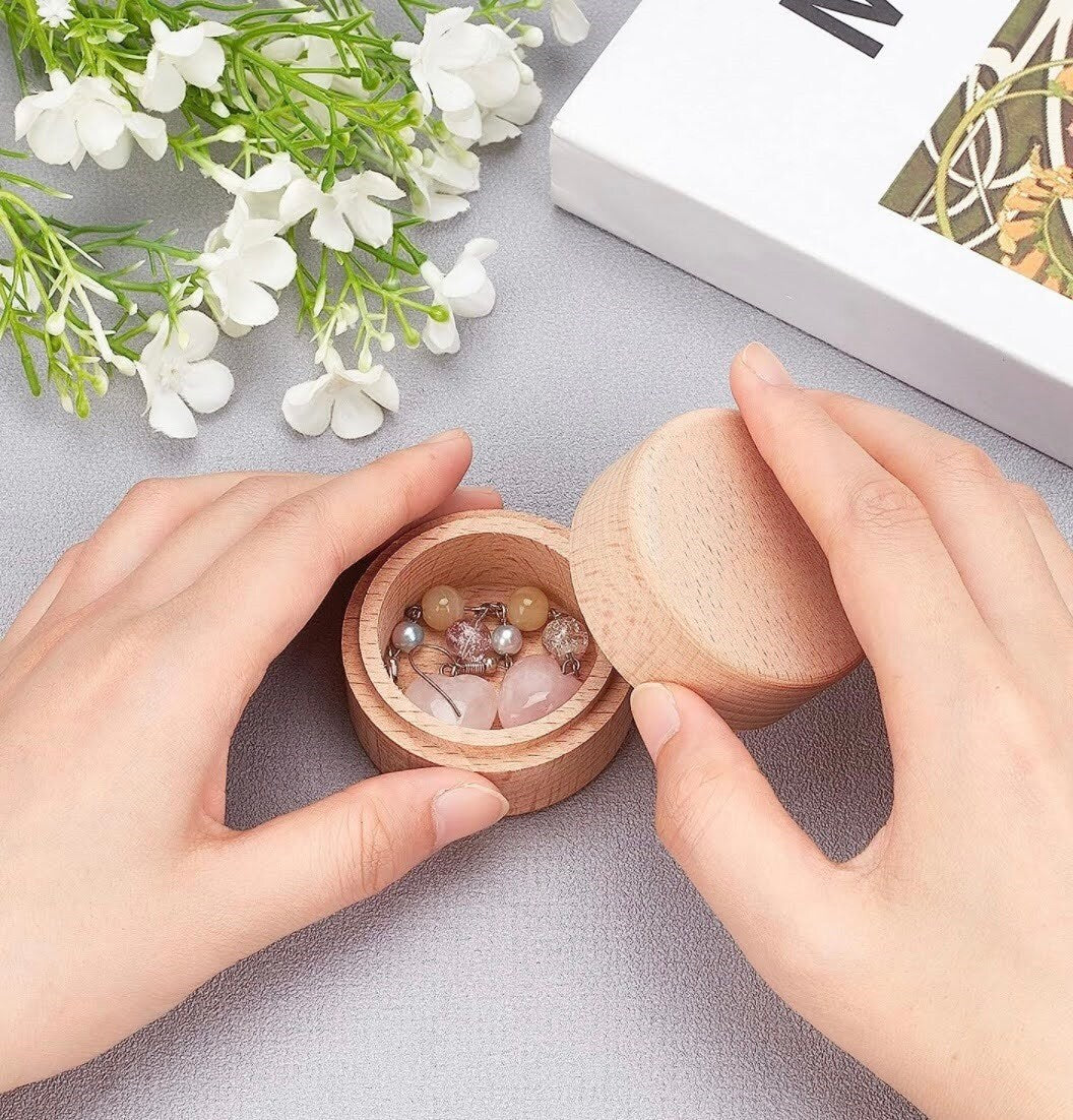 Personalized Jewelry Box Custom With Name Flowers Flower Round Circle Ring Box Pill Box Wood Wedding Favor