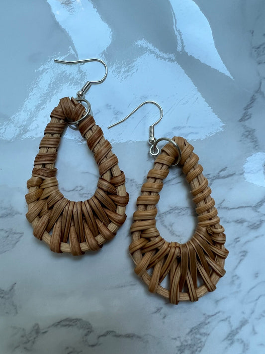 Basket Weave Wicker Rattan Earring Boho Hippie Brown Dangle Swing Beach Earrings Summer Handmade Natural