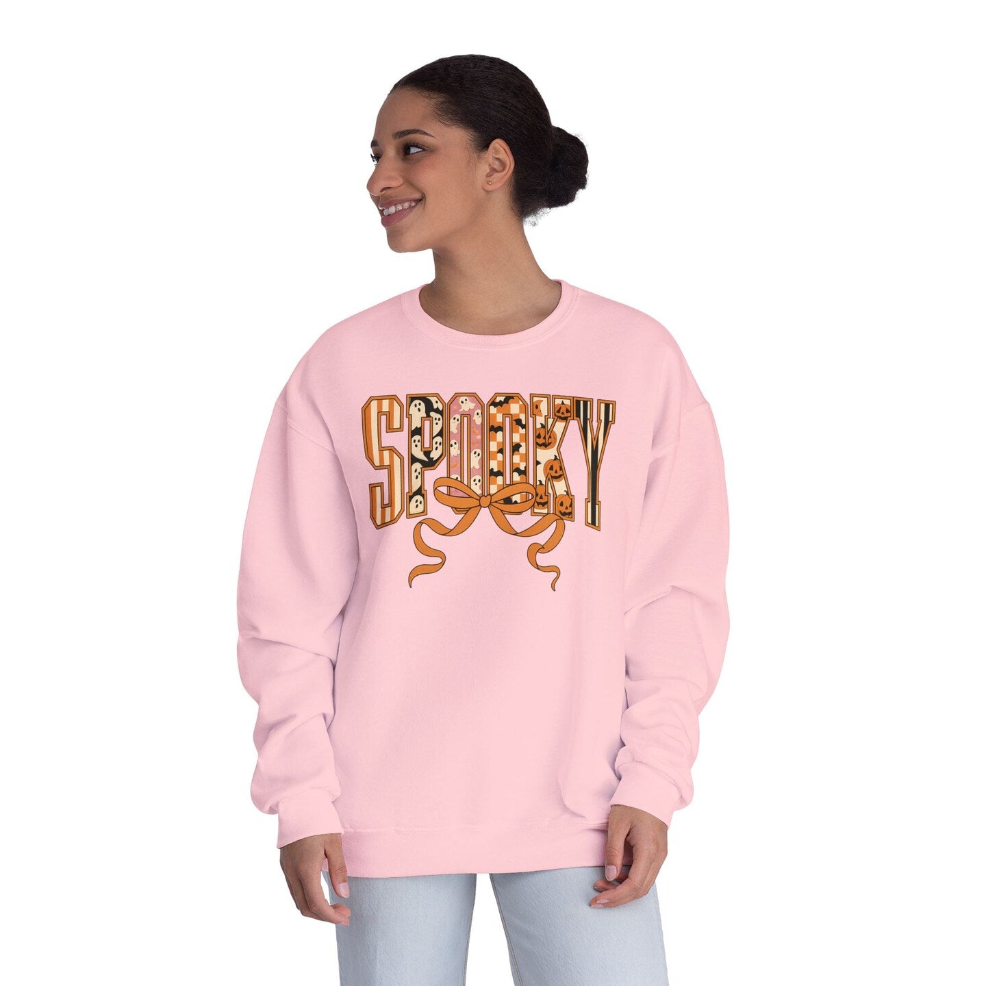 Spooky Sweatshirt Fall Halloween Autumn Pink Orange Pumpkin Ghost Bat Coquette Bow