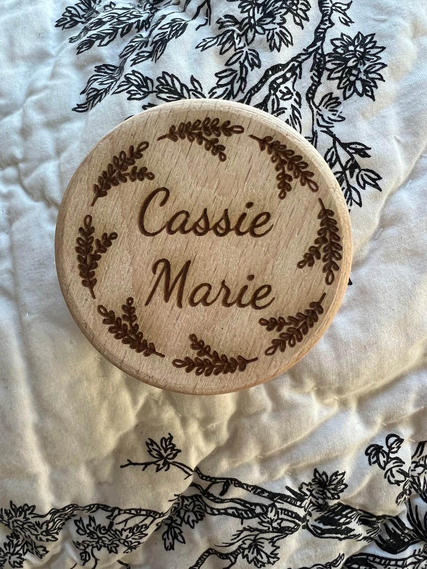 Personalized Jewelry Box Custom With Name Flowers Flower Round Circle Ring Box Pill Box Wood Wedding Favor