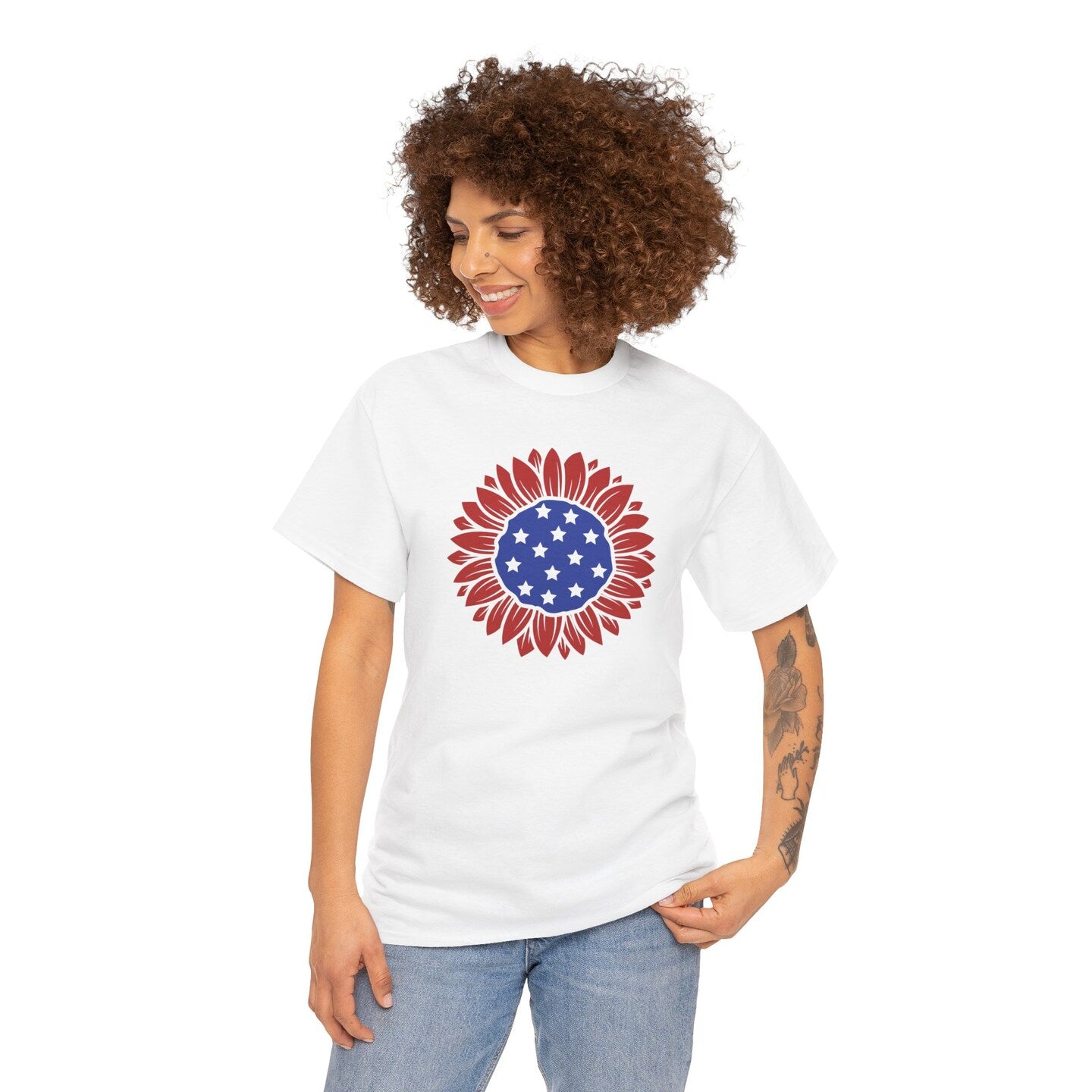 Sunflower T-Shirt American Flag 4th of July Independence Day Patriotic Memorial Day Summer Women Men Unisex