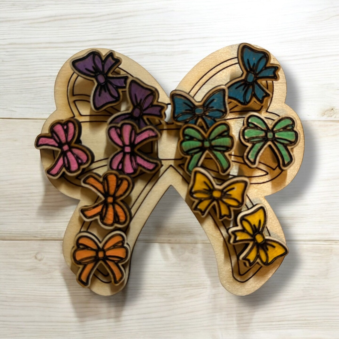 Hand Painted Wood Bow Stud Earrings Set Cheerleader Cheer Bow Coquette Bow Pink Blue Purple White