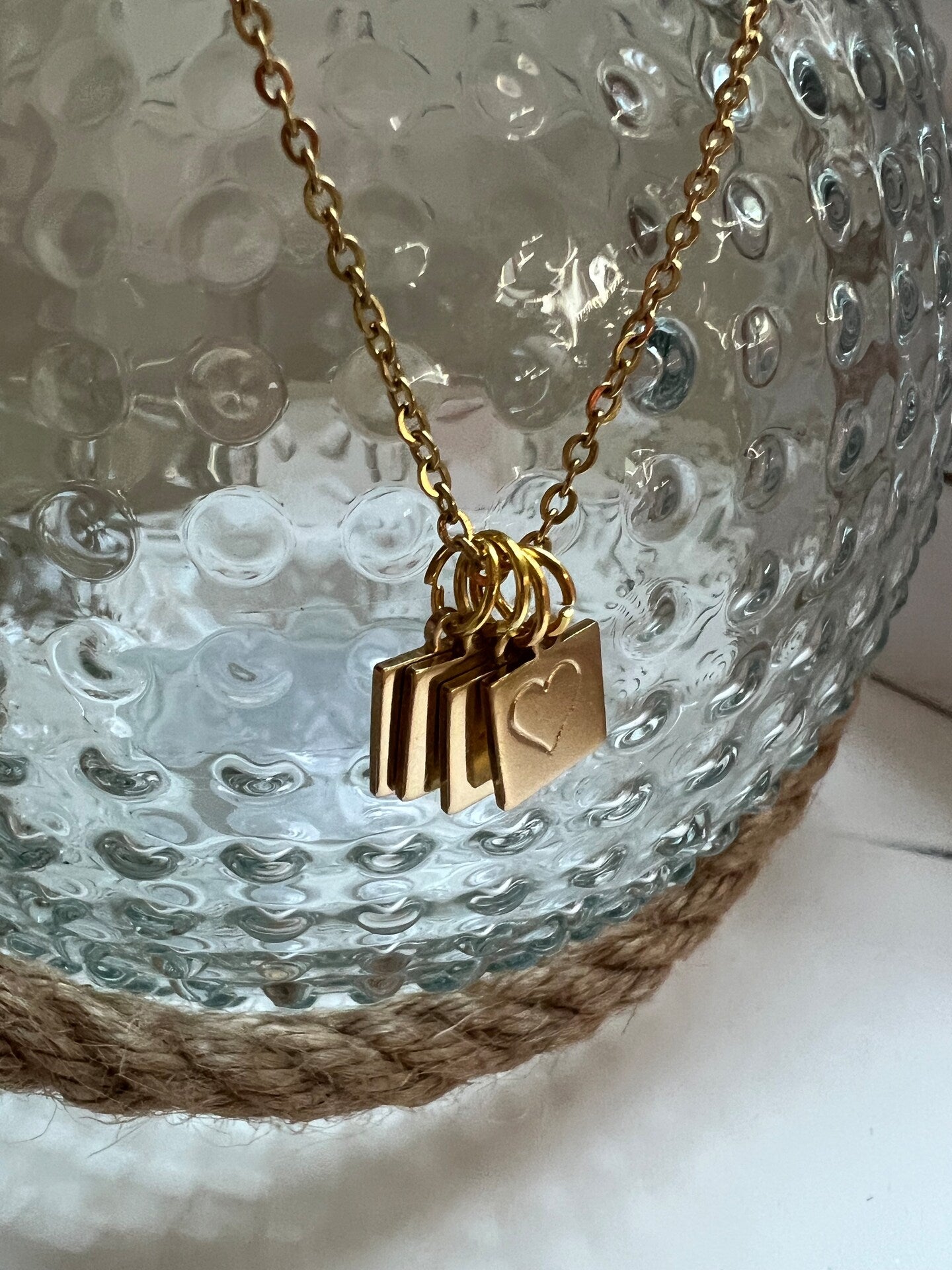 Initial Charm Square Heart Necklace Personalized Tiny Small Etched Stamped Handmade Minimalist Boho Mothers Necklace Couples Necklace