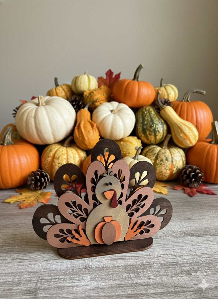 Turkey Thanksgiving Centerpiece Wood Table Decor Friendsgiving Decor Fall Autumn Handmade