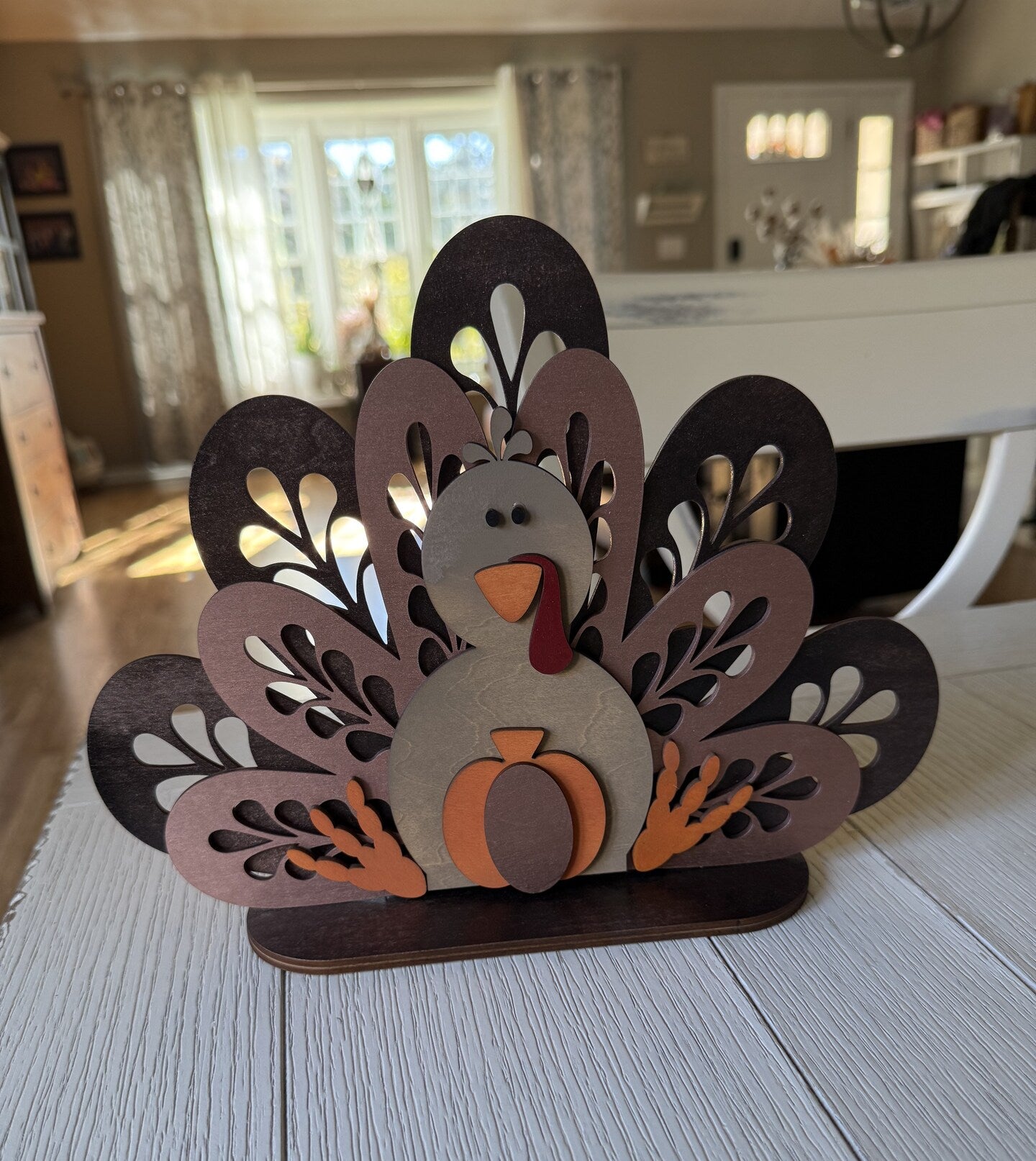 Turkey Thanksgiving Centerpiece Wood Table Decor Friendsgiving Decor Fall Autumn Handmade