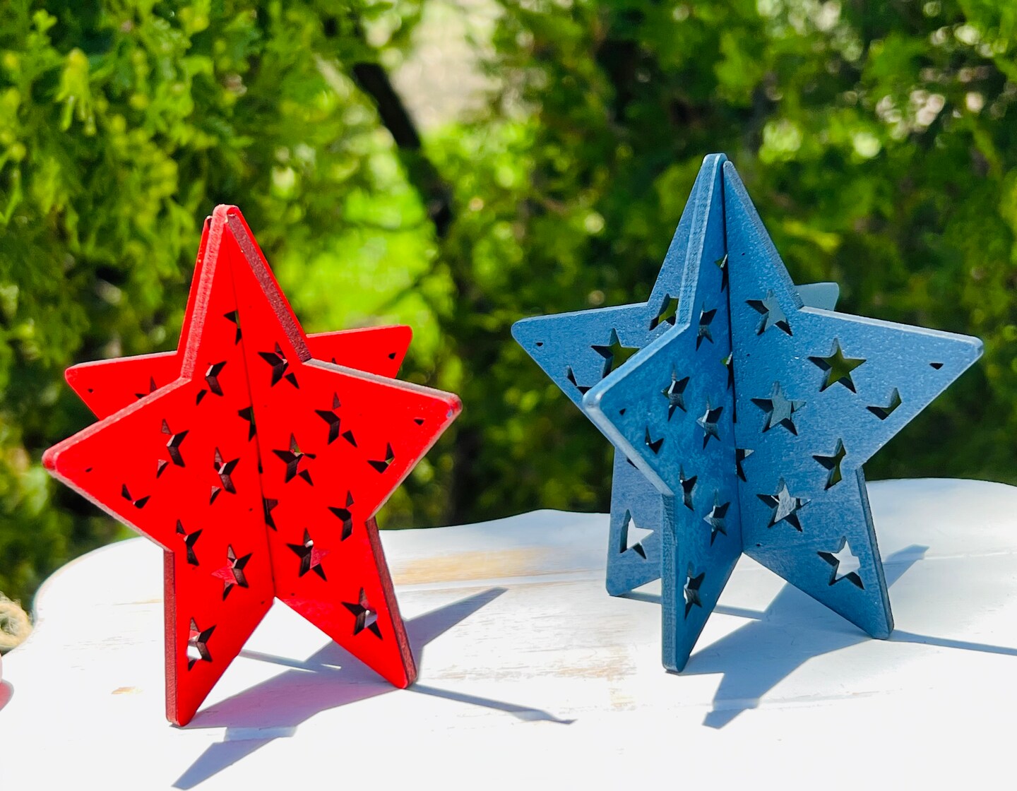 Patriotic Wooden Star Decor Set | Rustic American Flag Stars | Summer Table Accents | 4th of July Memorial Day Decorations