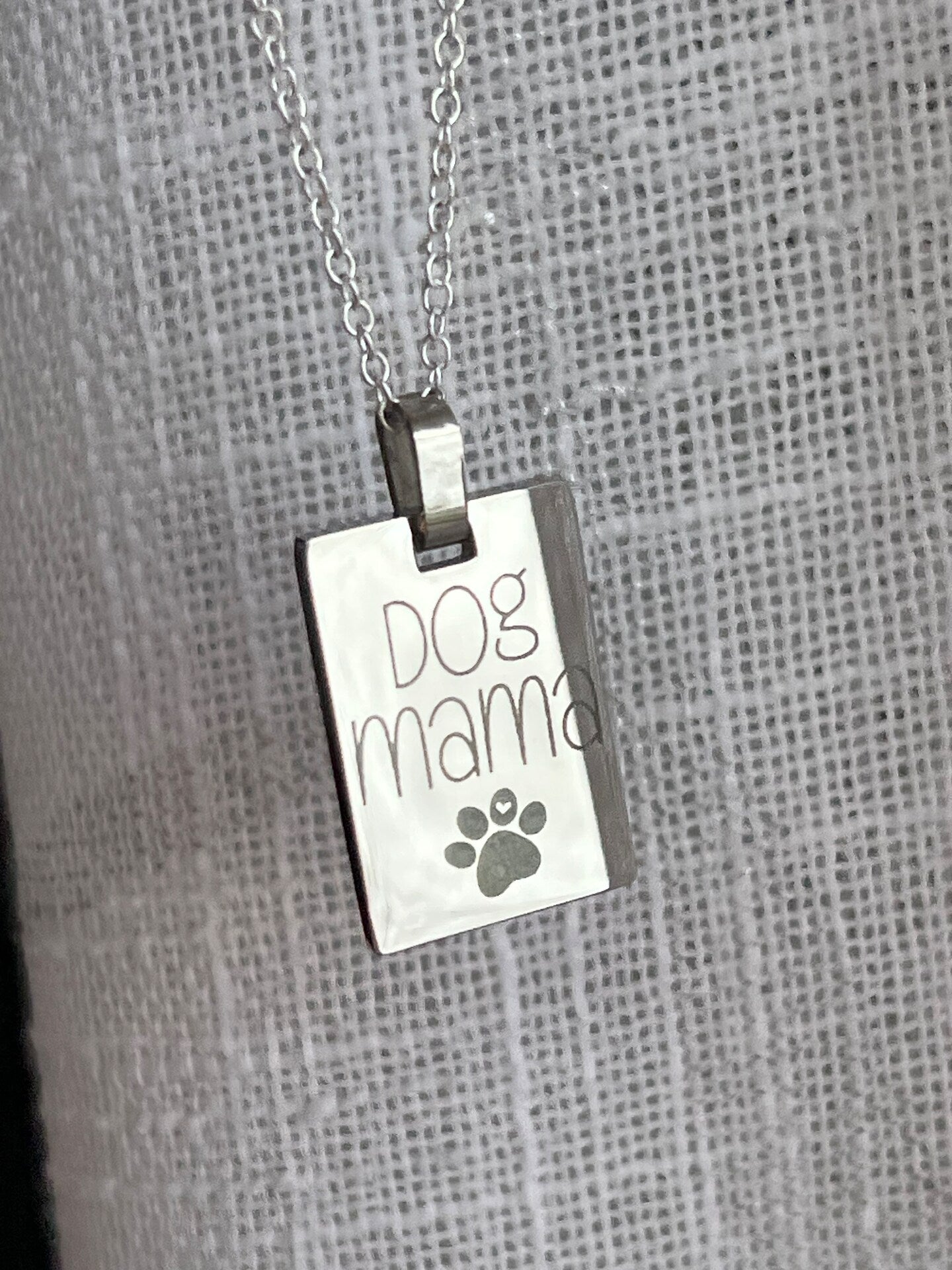 Dog Mama Cat Mama Heart Paw Pendant Charm Necklace Personalized Silver Square Rectangle Pet Mom