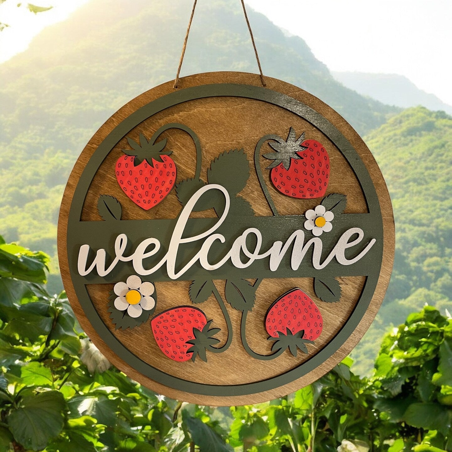 Strawberry Lemon Wood Welcome Door Sign Wall Sign Summer Decor Fruit Farmhouse Handmade Kitchen Sign