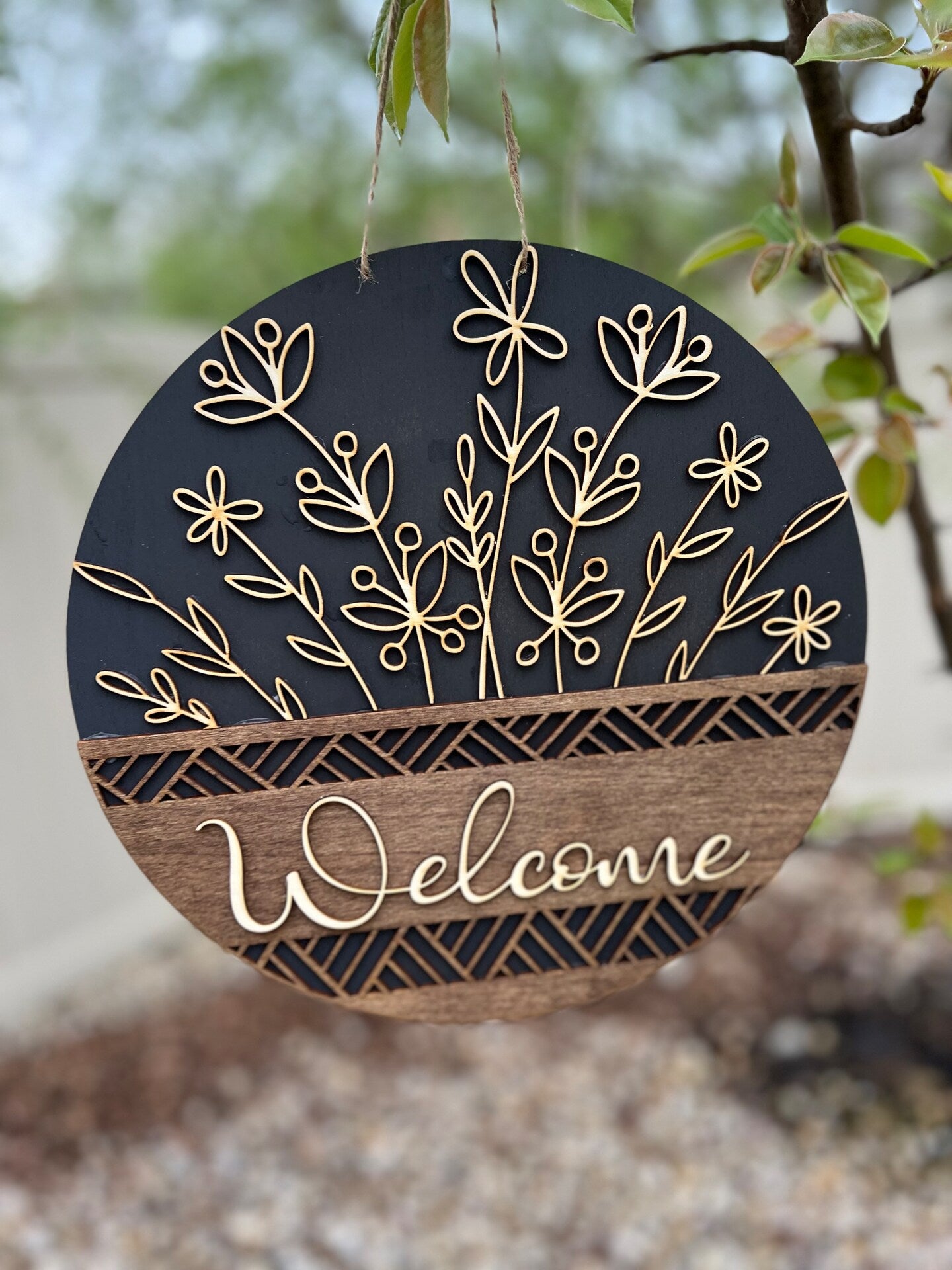 Personalized Wood Welcome front door sign Wild flower Front door sign Wildflower door hanger Custom Family Name Handmade