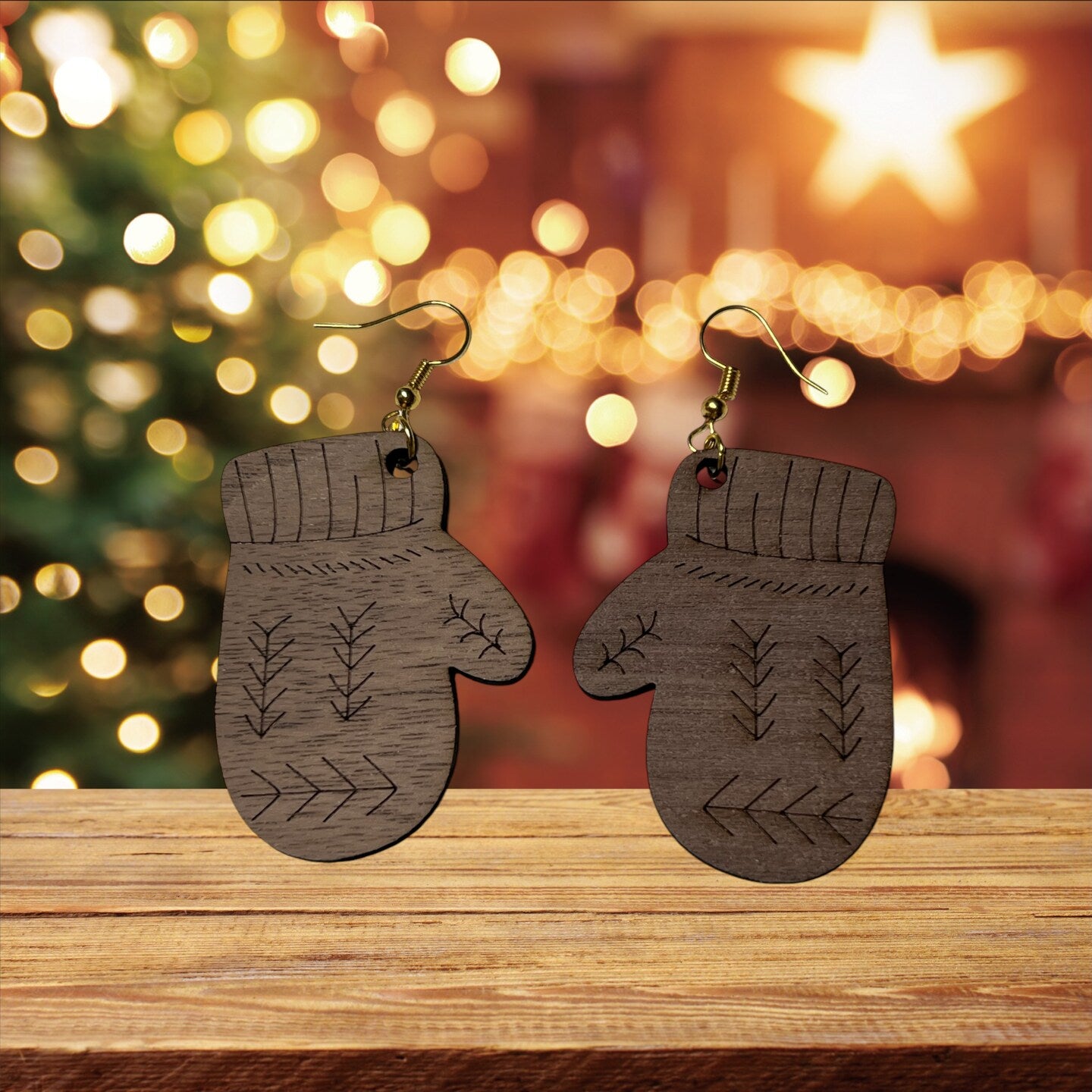 Christmas Earrings Wood Dangle Christmas Tree Stocking Mitten Candy Cane Gingerbread Man Snowflake Rustic Boho