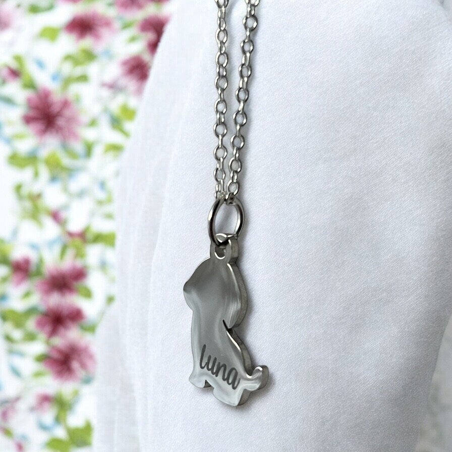 Personalized Dog Charm Pendant Necklace Puppy Dog Mama Mom Silver Gold Name Date Memorial Pet Mom