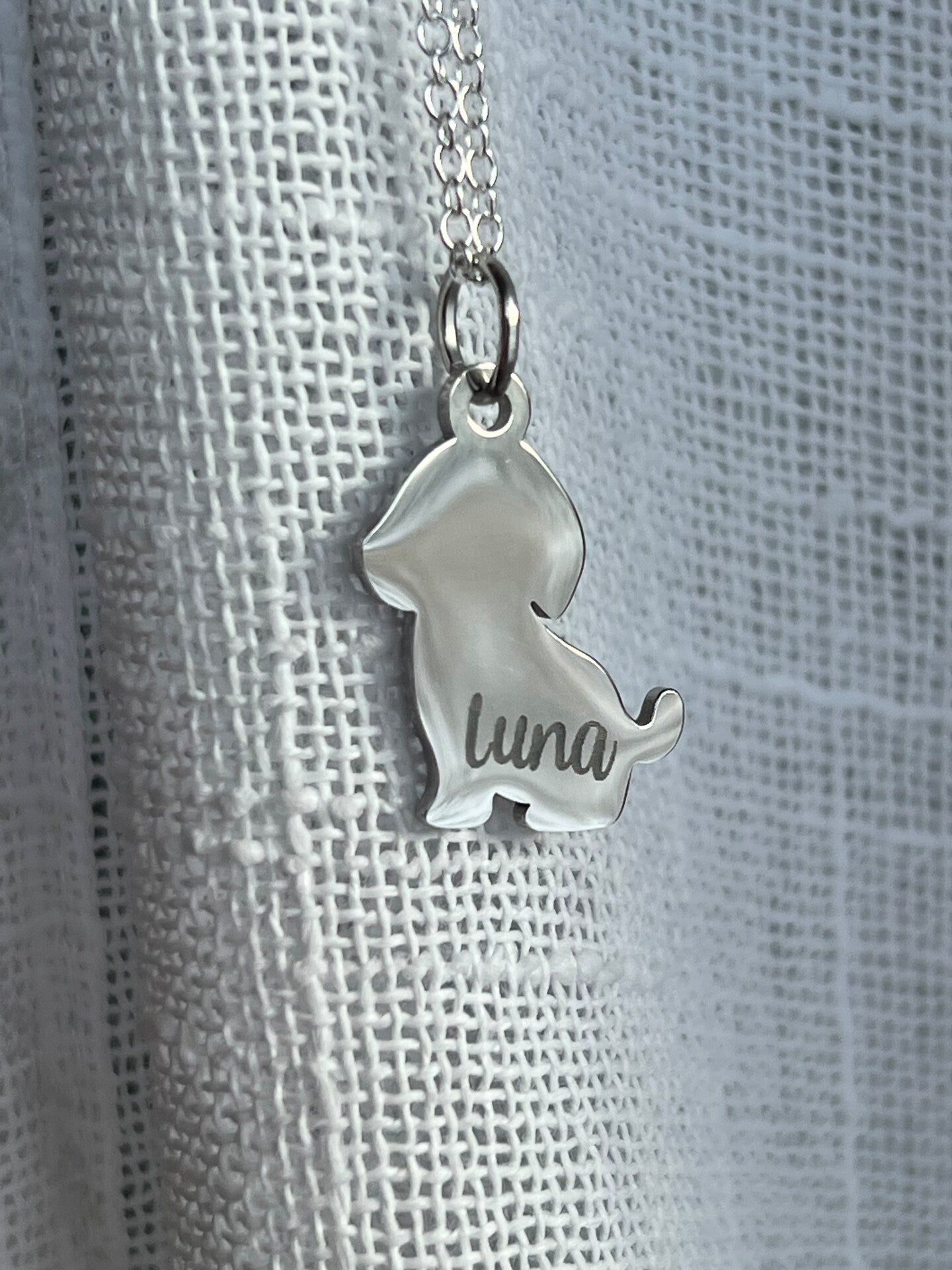 Personalized Dog Charm Pendant Necklace Puppy Dog Mama Mom Silver Gold Name Date Memorial Pet Mom