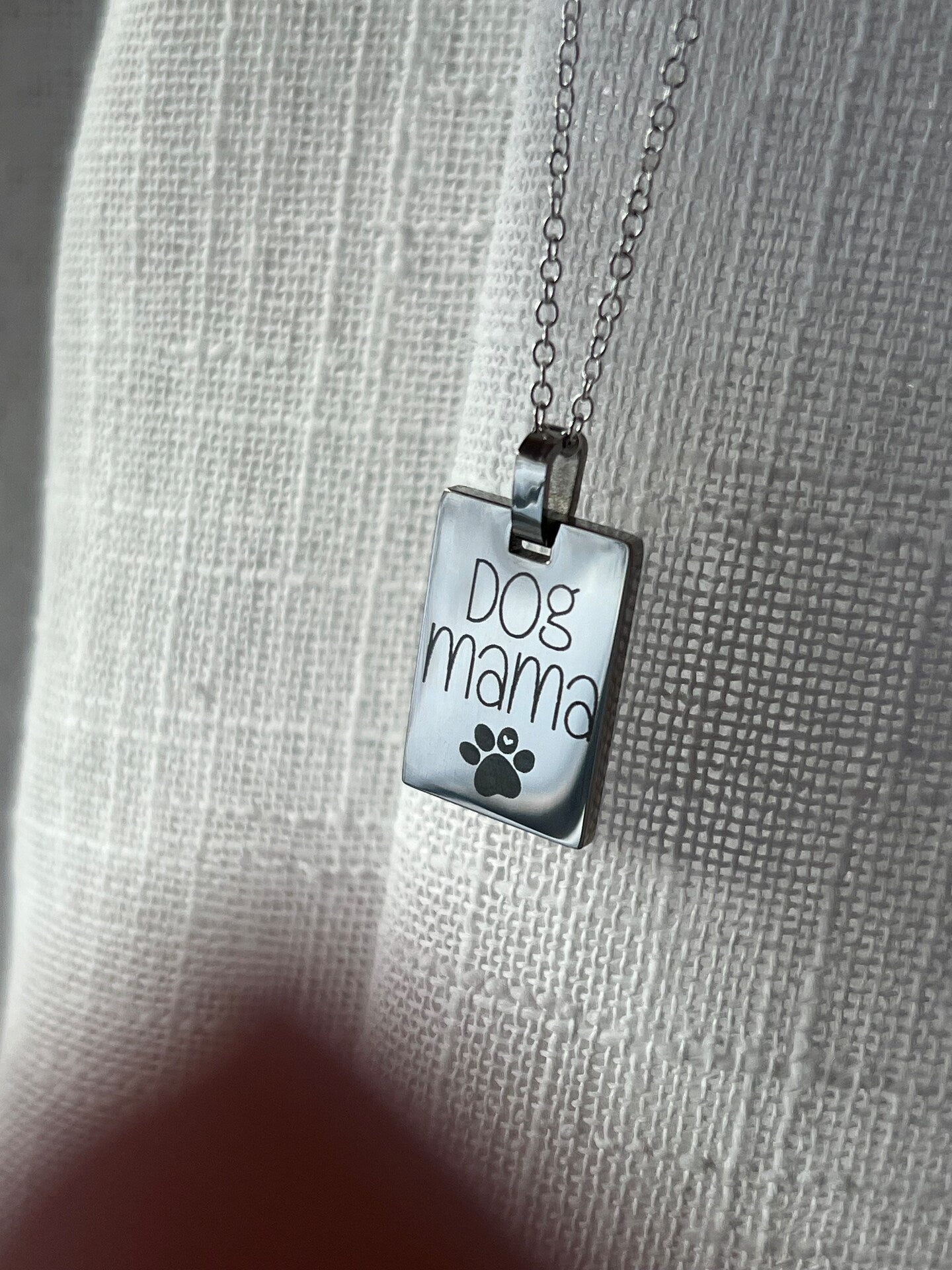 Dog Mama Cat Mama Heart Paw Pendant Charm Necklace Personalized Silver Square Rectangle Pet Mom