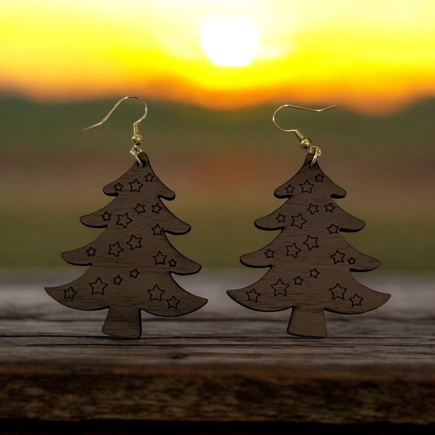 Christmas Earrings Wood Dangle Christmas Tree Stocking Mitten Candy Cane Gingerbread Man Snowflake Rustic Boho