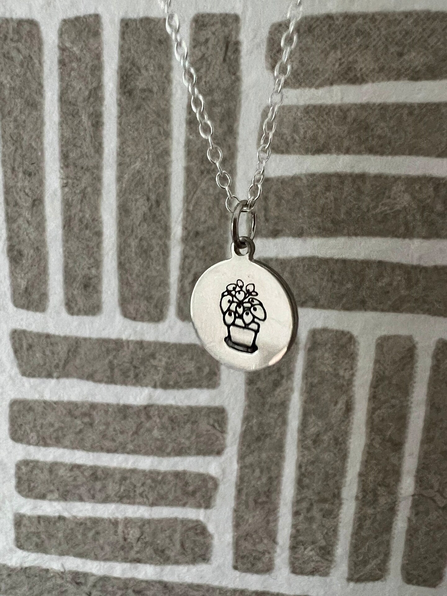 Houseplant Chinese Money Plant Lady Plant Mama Necklace Pendant Circle Coin Disc Metal Gold Silver Handmade