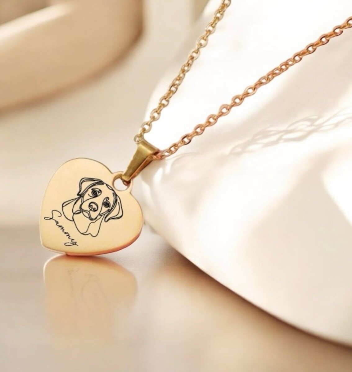 Dog Face Line Art Name Necklace Drawing Personalized Custom Heart Puppy Dog Mom Dog Mama Dog Charm Gold Silver Metal