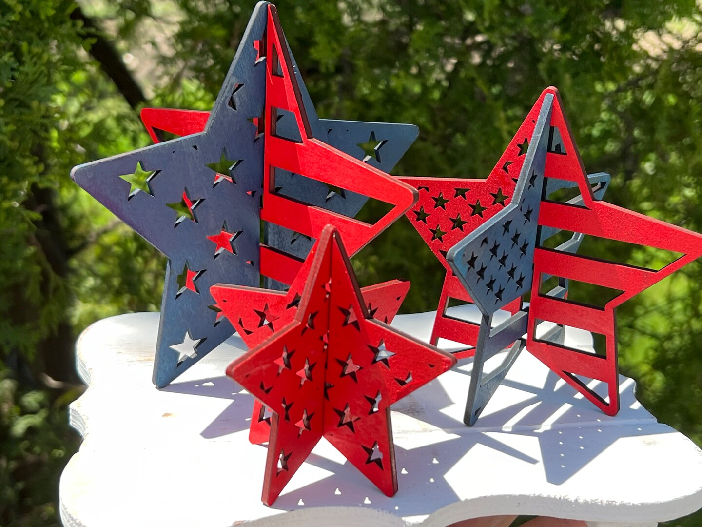 Patriotic Wooden Star Decor Set | Rustic American Flag Stars | Summer Table Accents | 4th of July Memorial Day Decorations
