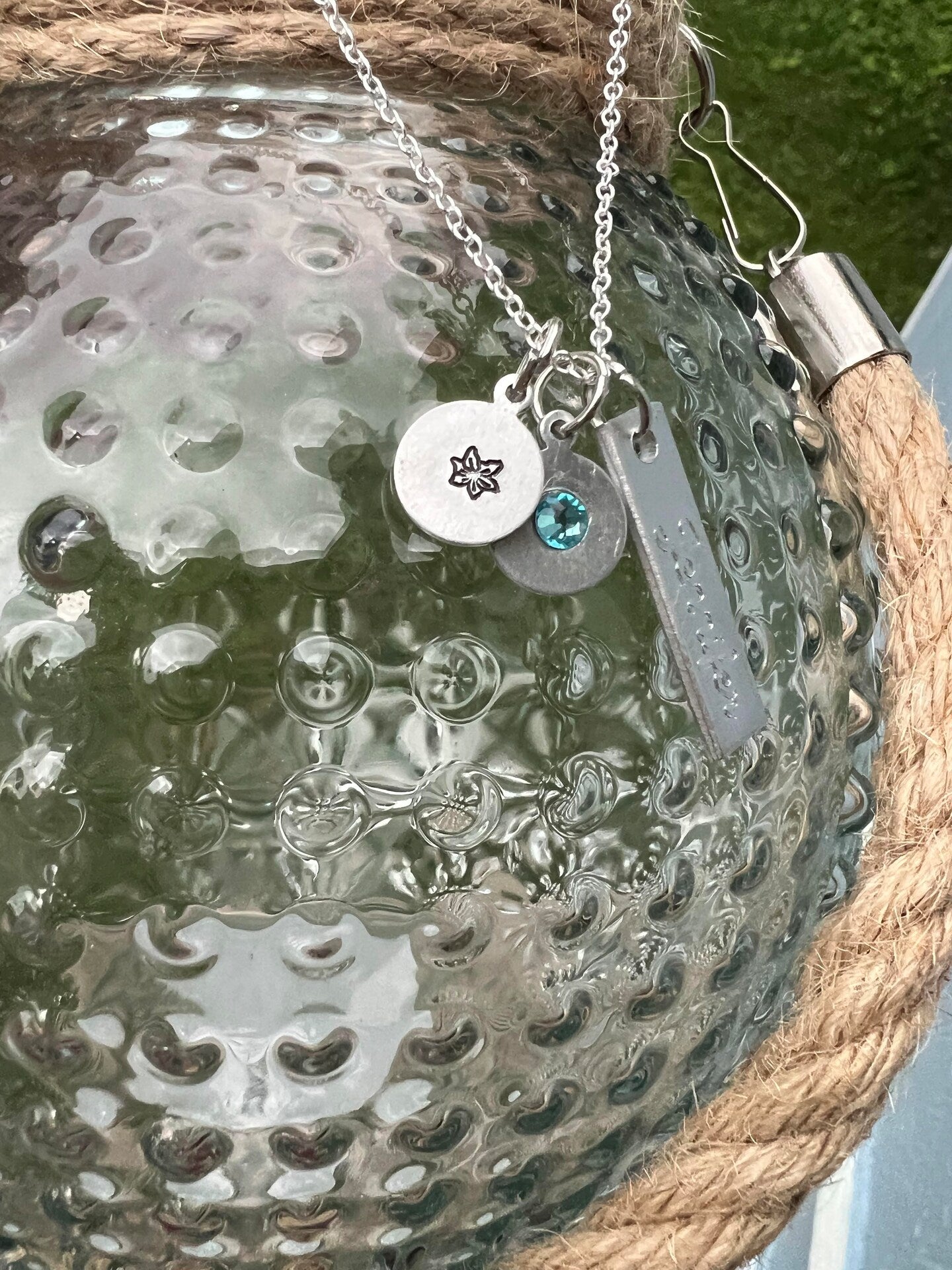 Birthflower Birthstone Name Necklace Personalized Custom Silver Gold Metal Charm Mother Mom Mama Grandmother Grandma