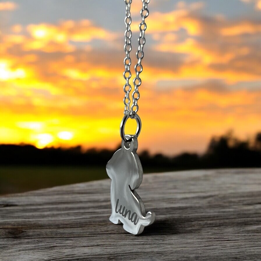 Personalized Dog Charm Pendant Necklace Puppy Dog Mama Mom Silver Gold Name Date Memorial Pet Mom