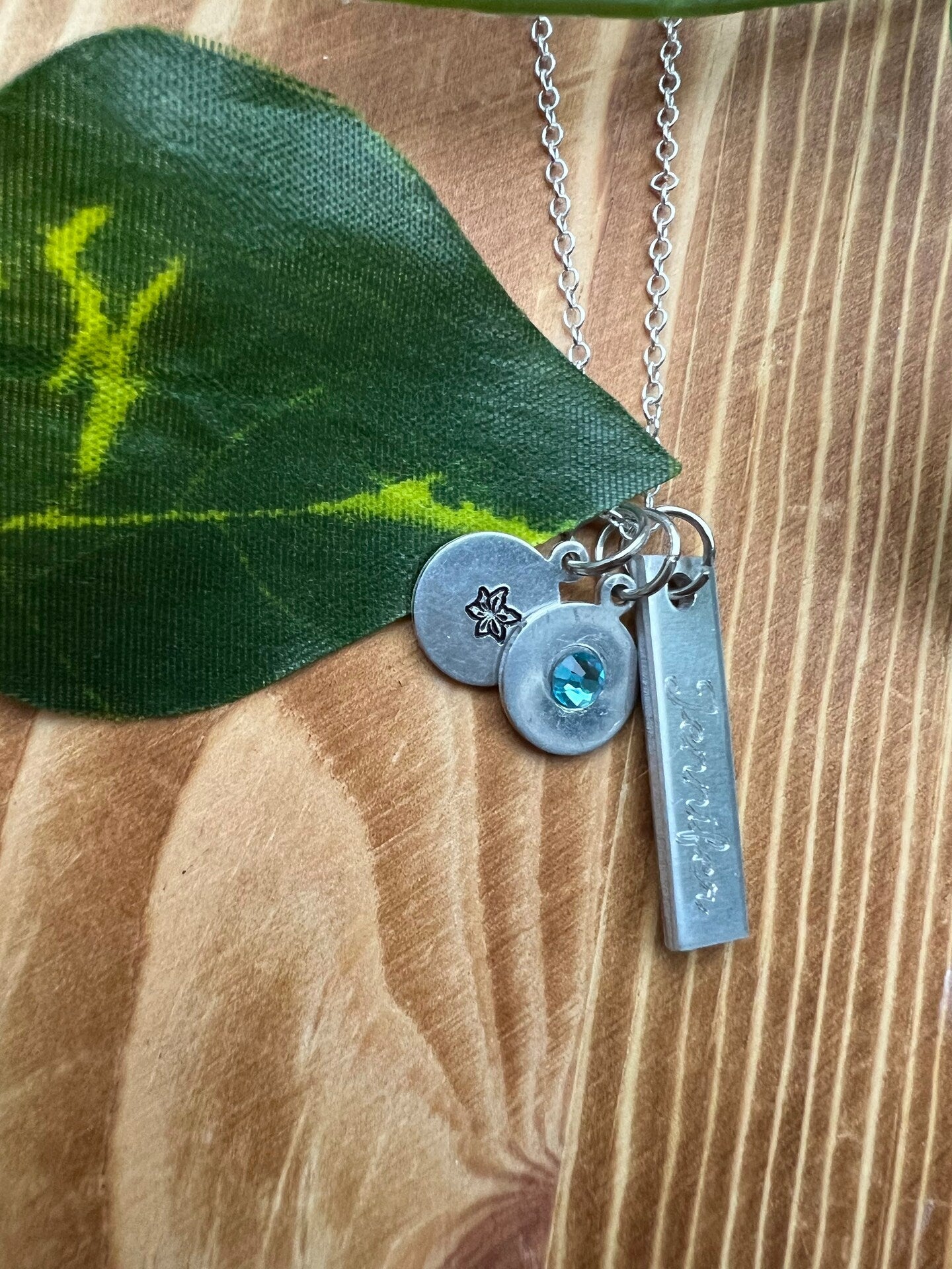 Birthflower Birthstone Name Necklace Personalized Custom Silver Gold Metal Charm Mother Mom Mama Grandmother Grandma