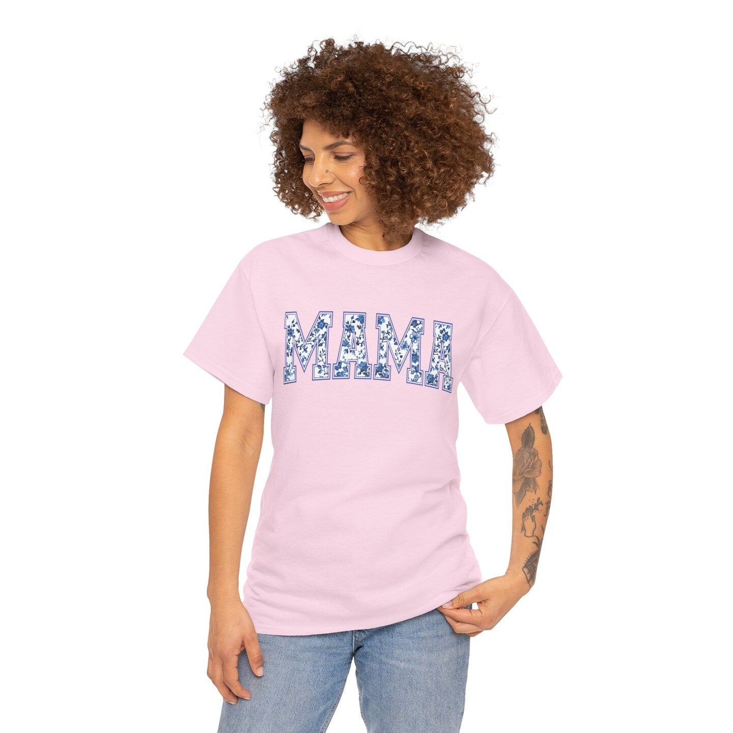Mama Sweatshirt T-Shirt Crew Neck Retro Floral Cheetah Boho Pink Blue Green Mom Mother Shirt