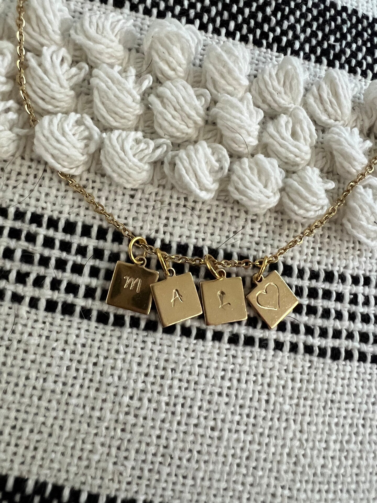 Initial Charm Square Heart Necklace Personalized Tiny Small Etched Stamped Handmade Minimalist Boho Mothers Necklace Couples Necklace