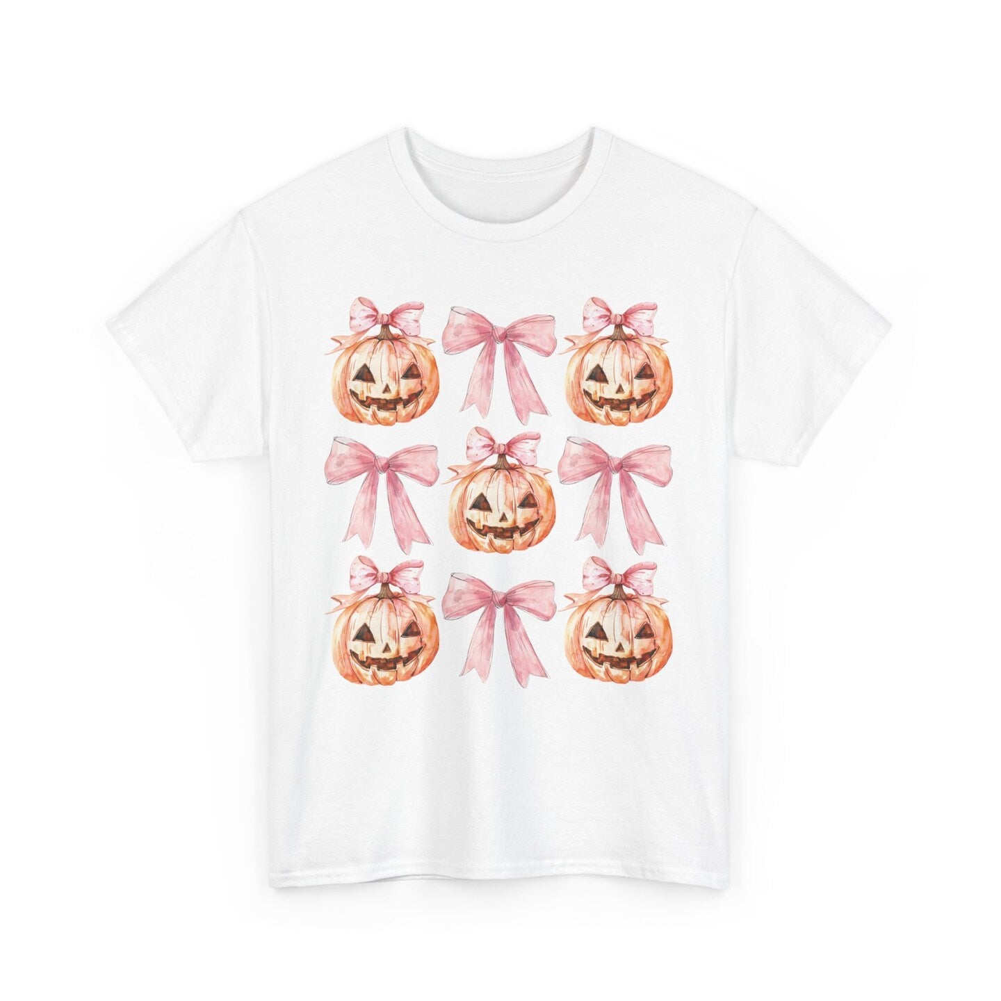 Pumpkin Ghost Ribbon Bows T-Shirt Sweatshirt Halloween Fall Autumn Pink Girly Watercolor Coquette Bow