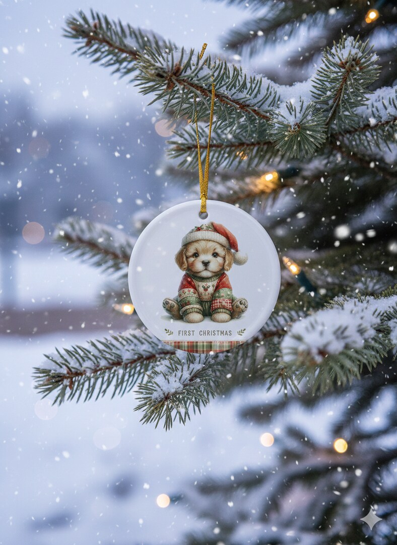 Baby's First Christmas Ornament Ceramic Animals Personalized Holiday Dog Cat Elephant Sheep Woodland Animals
