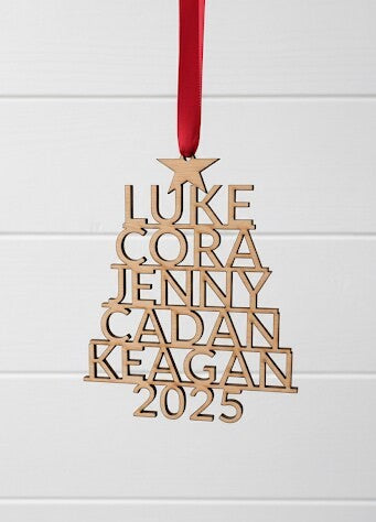 Family Name Christmas Tree Ornament Holiday Wood Personalized Family Names Year 2025 Cat Dog Pet Farmhouse Rustic Boho