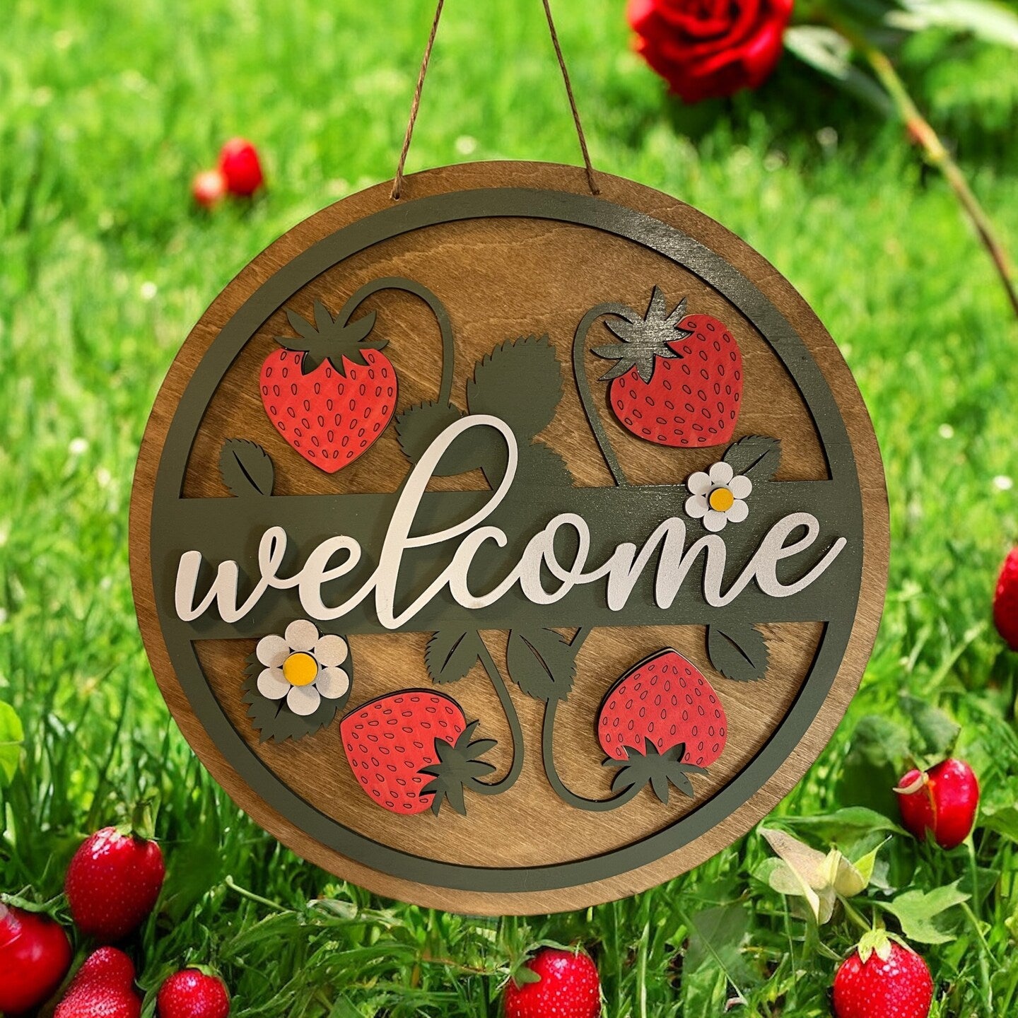 Strawberry Lemon Wood Welcome Door Sign Wall Sign Summer Decor Fruit Farmhouse Handmade Kitchen Sign