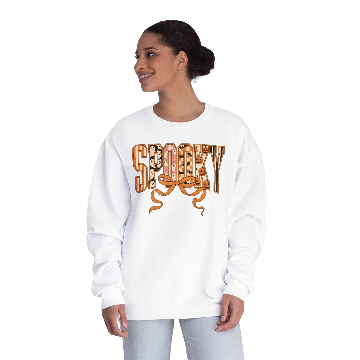 Spooky Sweatshirt Fall Halloween Autumn Pink Orange Pumpkin Ghost Bat Coquette Bow