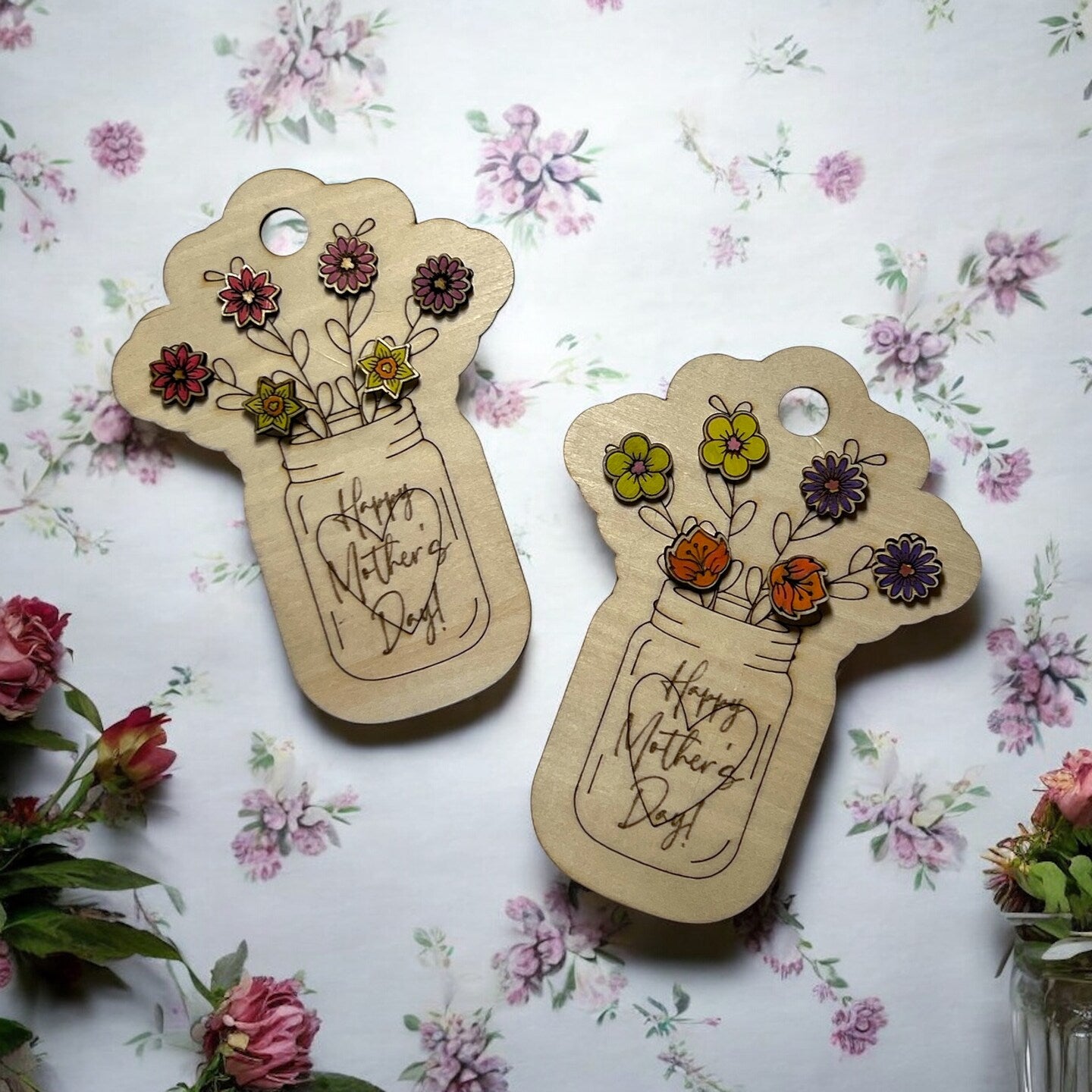 Spring Flower Stud Earring Hand Painted Personalized Wood Set Mason Jar Mothers Day Gift Women Gift