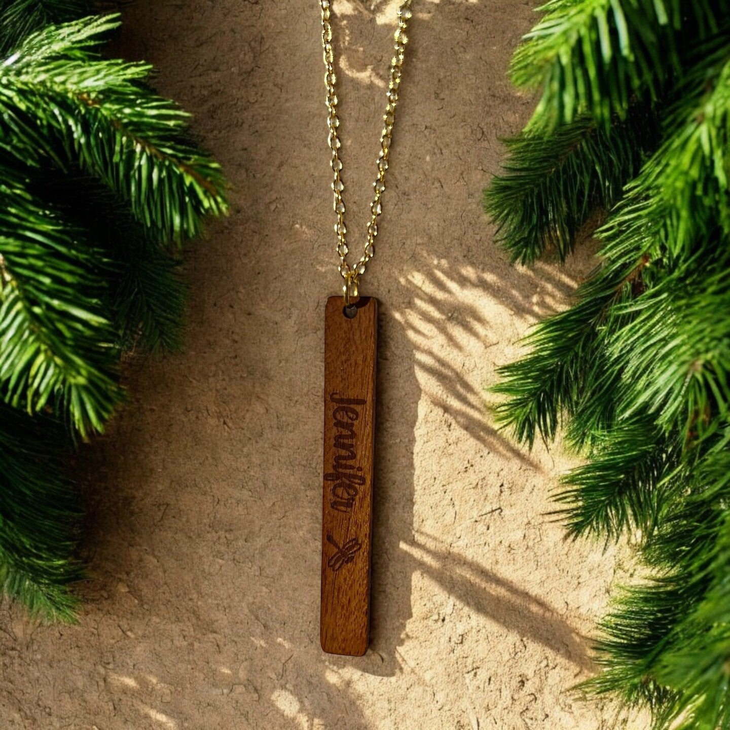 Personalized Wood Necklace Name Flower Butterfly Chicken Dog Giraffe Cow Owl Cat Honeybee Turtle Dolphin Walnut Engraved Column Rectangle