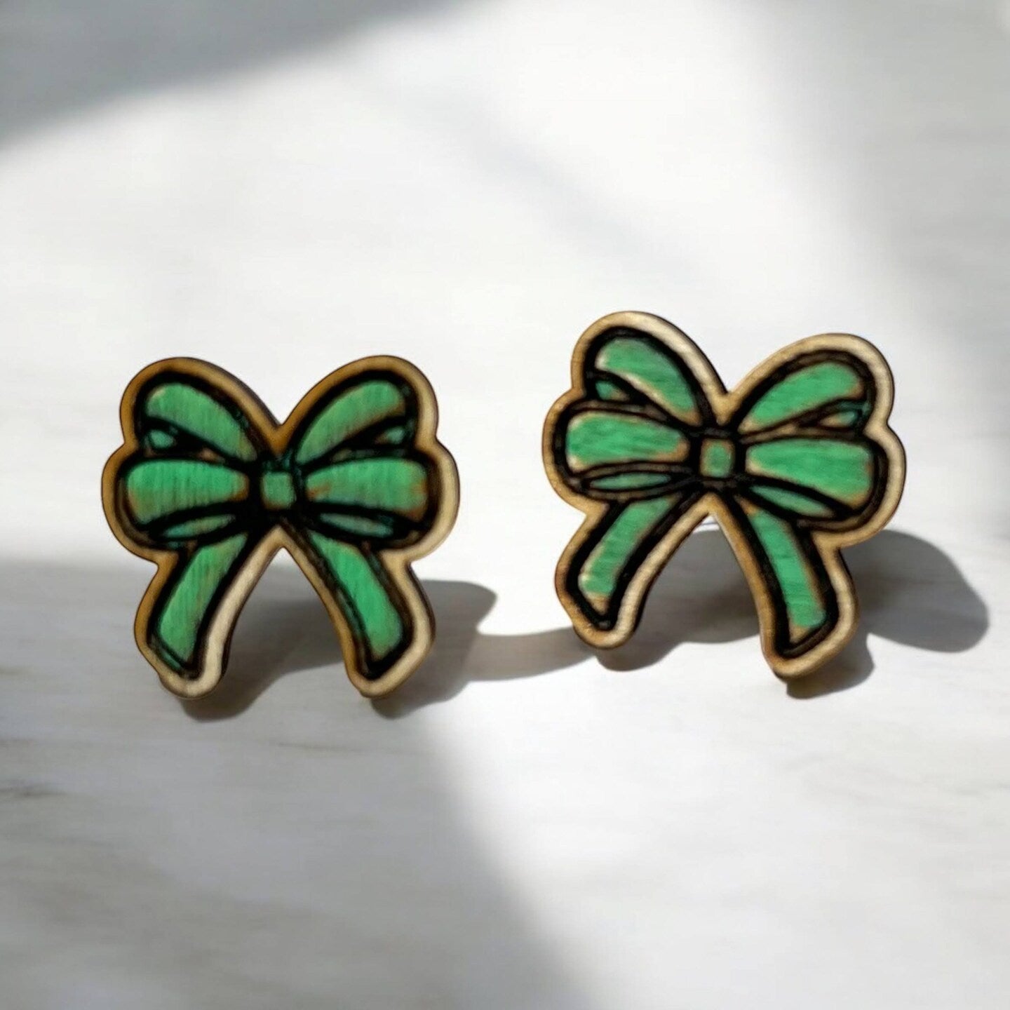 Hand Painted Wood Bow Stud Earrings Set Cheerleader Cheer Bow Coquette Bow Pink Blue Purple White