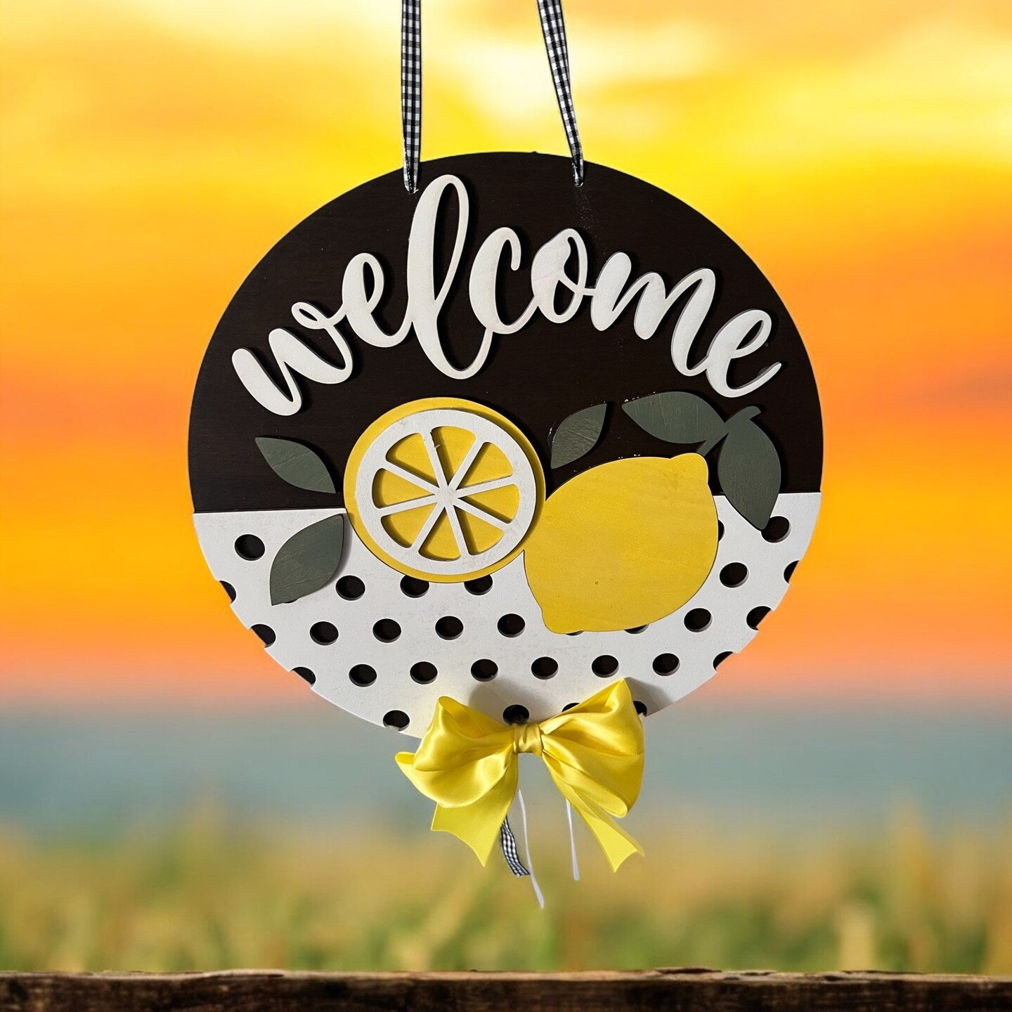 Strawberry Lemon Wood Welcome Door Sign Wall Sign Summer Decor Fruit Farmhouse Handmade Kitchen Sign