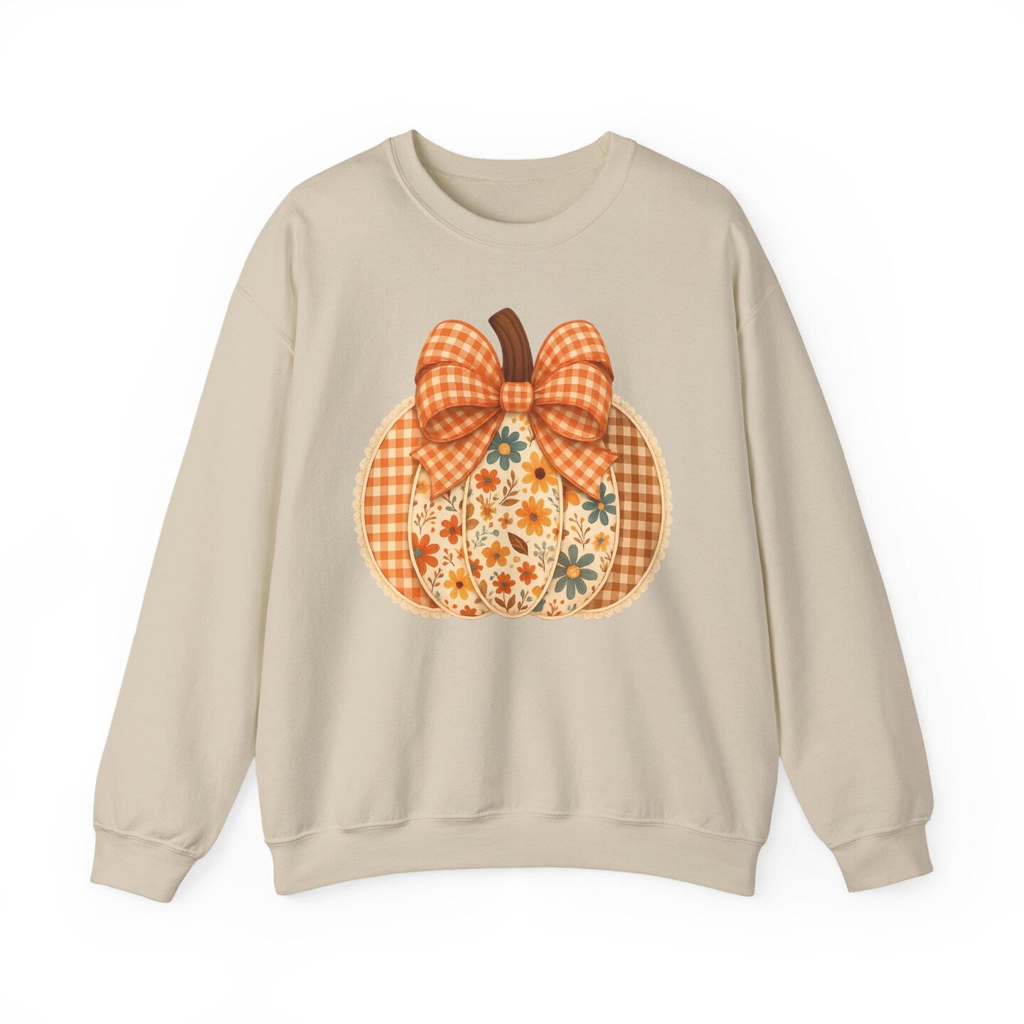 Pumpkin Crew Neck Sweatshirt Floral Gingham Plaid Coquette Bow Orange Fall Autumn Farm Country