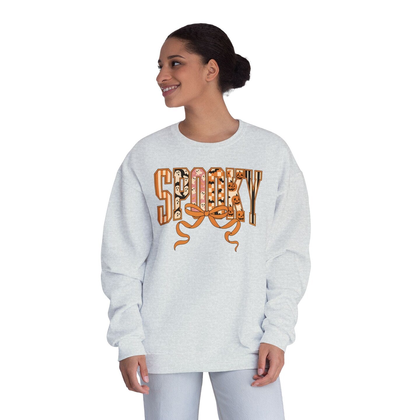 Spooky Sweatshirt Fall Halloween Autumn Pink Orange Pumpkin Ghost Bat Coquette Bow