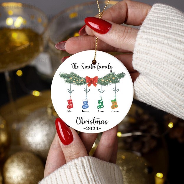 Ceramic Christmas Ornament Round Circle Family Name Holiday Stockings Personalized Year Christmas Tree