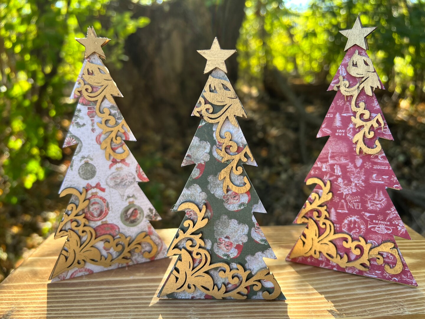Wood Christmas Tree Table Holiday Gold Flourish Farmhouse Decor French Country Rustic Boho Handmade