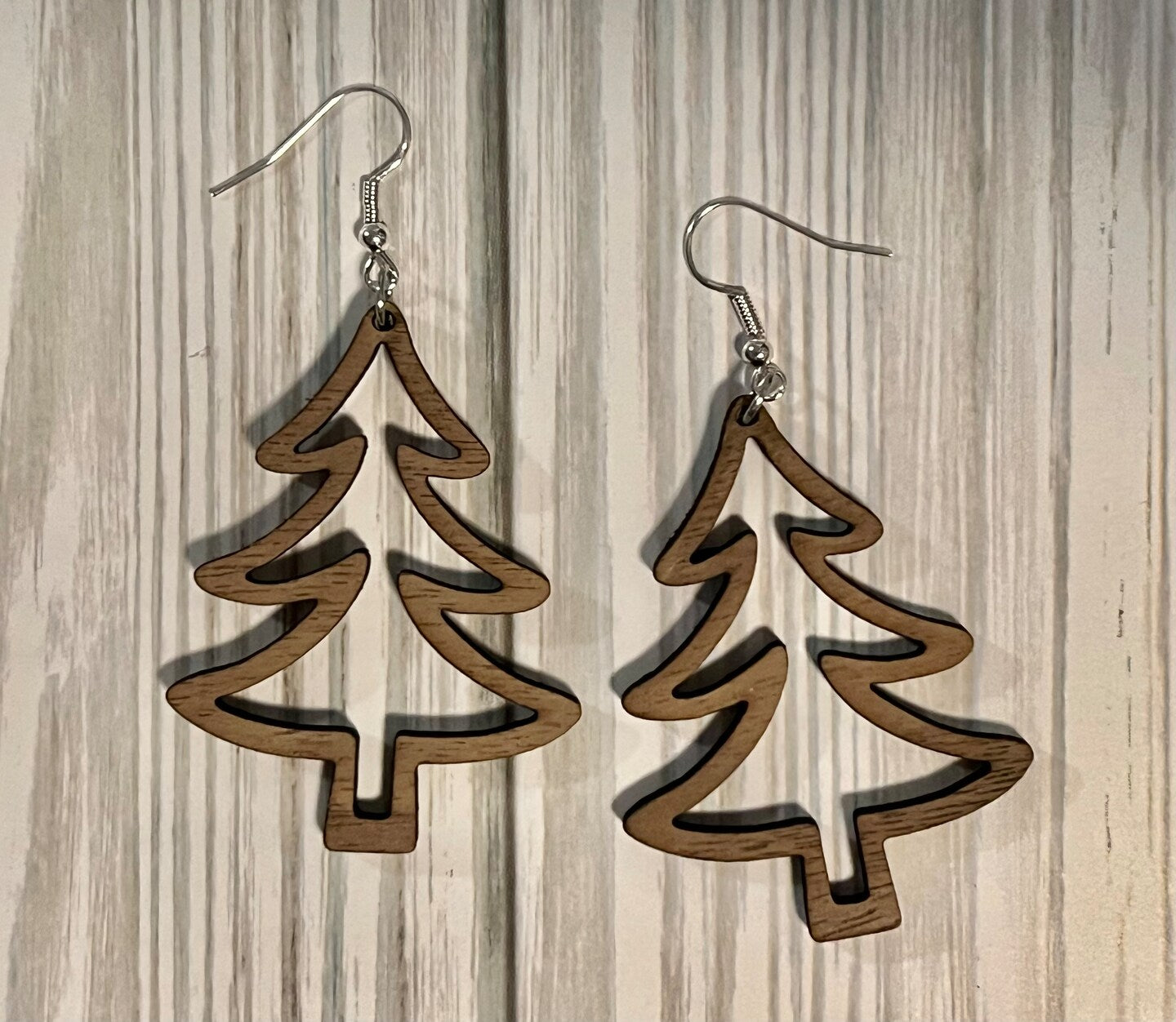 Christmas Earrings Wood Dangle Christmas Tree Stocking Mitten Candy Cane Gingerbread Man Snowflake Rustic Boho