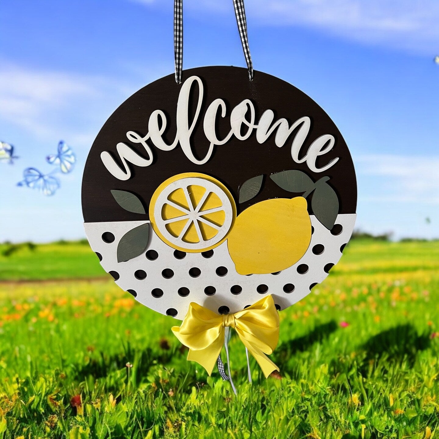 Strawberry Lemon Wood Welcome Door Sign Wall Sign Summer Decor Fruit Farmhouse Handmade Kitchen Sign
