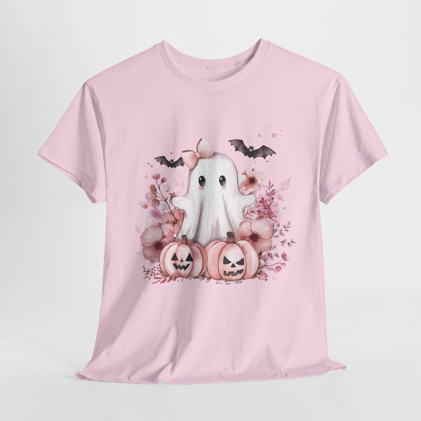 Pumpkin Ghost Ribbon Bows T-Shirt Sweatshirt Halloween Fall Autumn Pink Girly Watercolor Coquette Bow