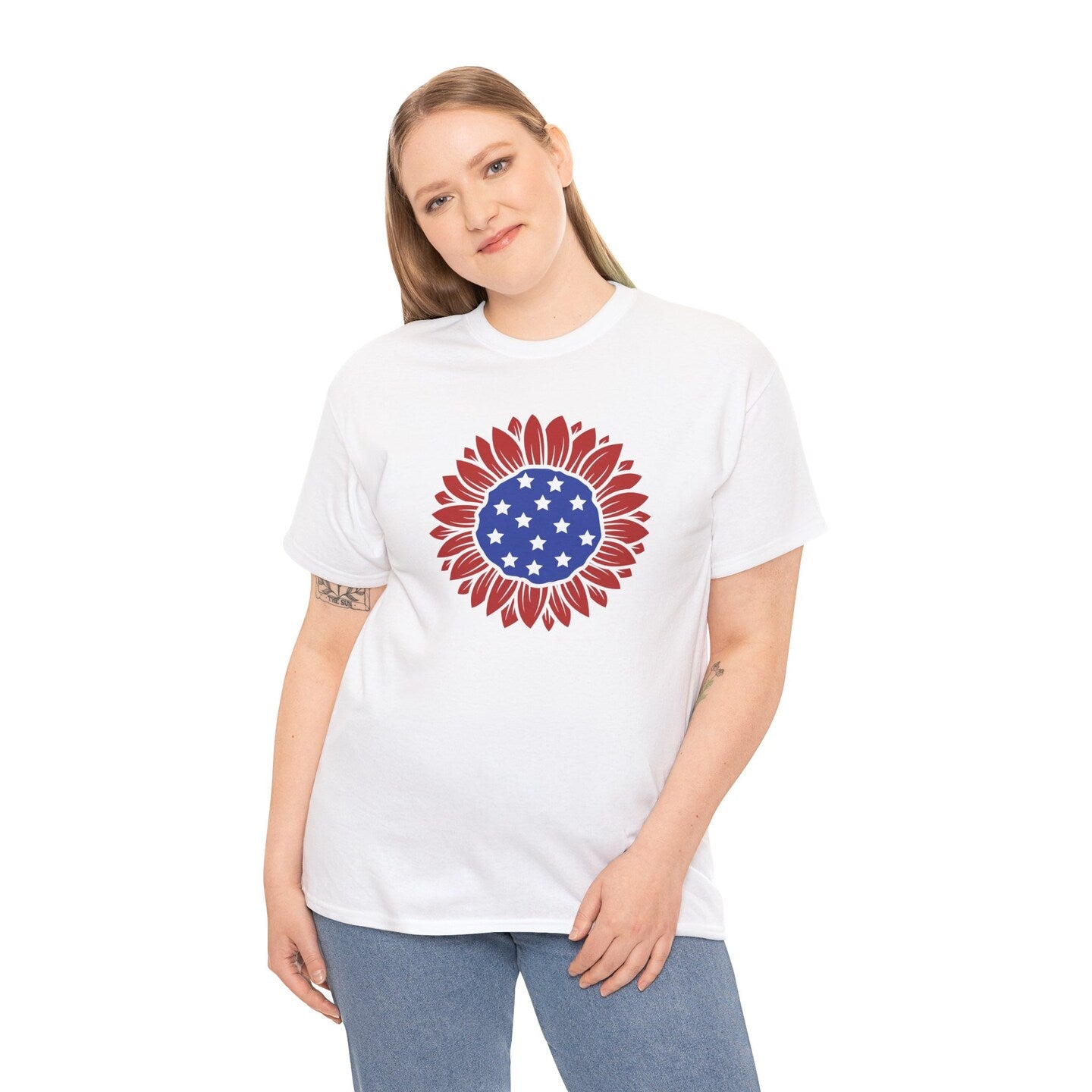 Sunflower T-Shirt American Flag 4th of July Independence Day Patriotic Memorial Day Summer Women Men Unisex