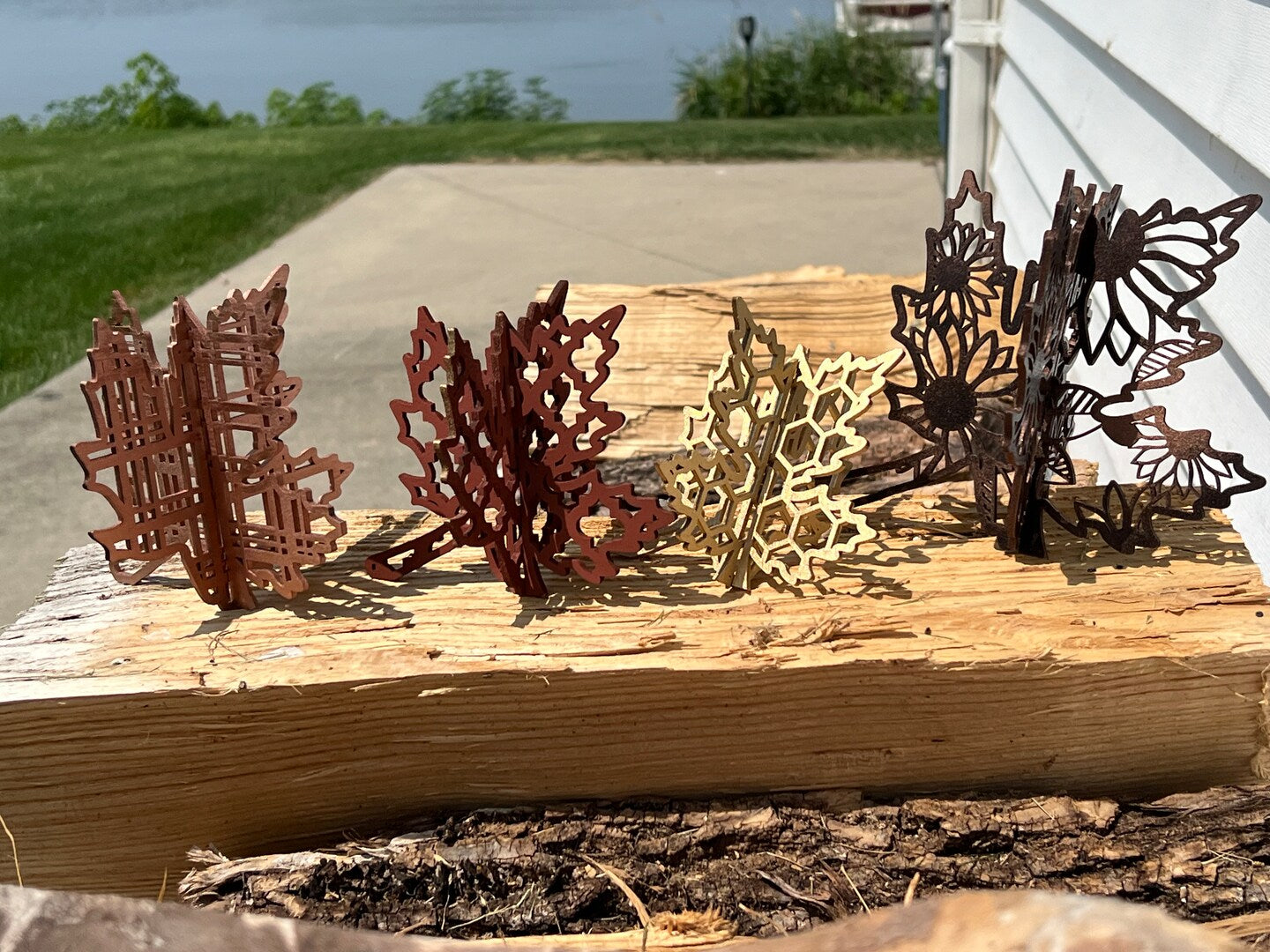 Wood Leaves Fall Autumn Table Decor Boho Farmhouse Painted Copper Bronze Gold Red Handmade Custom