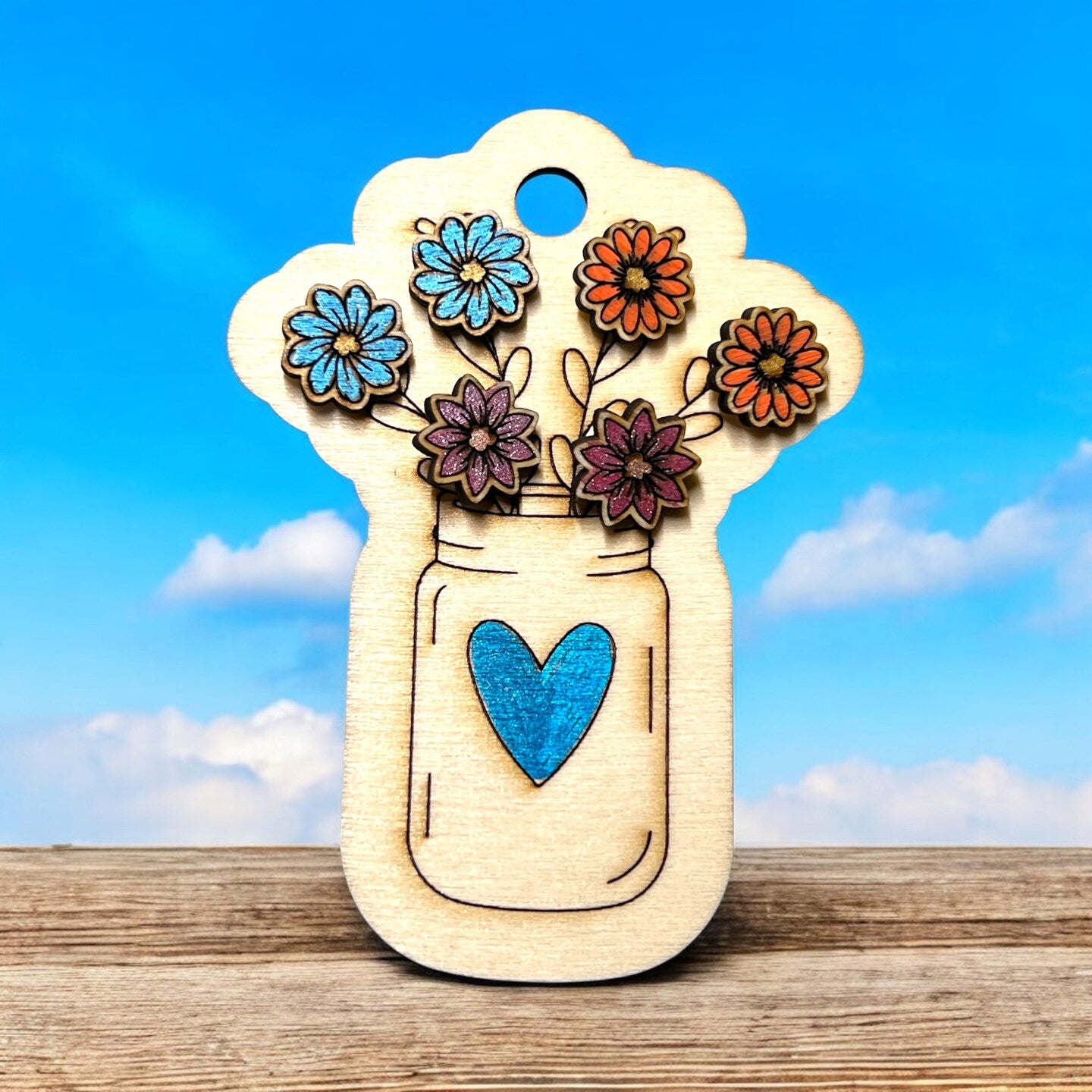 Spring Flower Stud Earring Hand Painted Personalized Wood Set Mason Jar Mothers Day Gift Women Gift