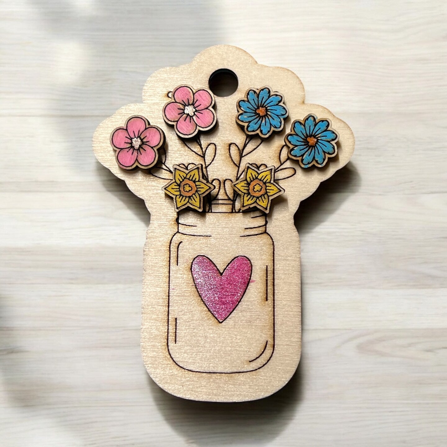 Spring Flower Stud Earring Hand Painted Personalized Wood Set Mason Jar Mothers Day Gift Women Gift