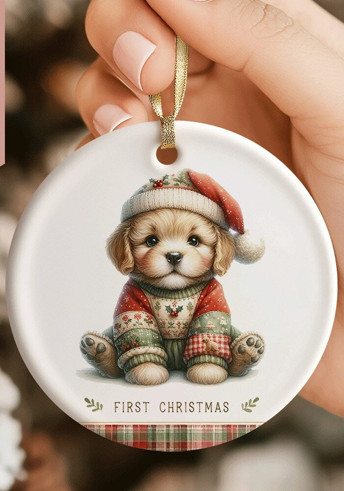 Baby's First Christmas Ornament Ceramic Animals Personalized Holiday Dog Cat Elephant Sheep Woodland Animals