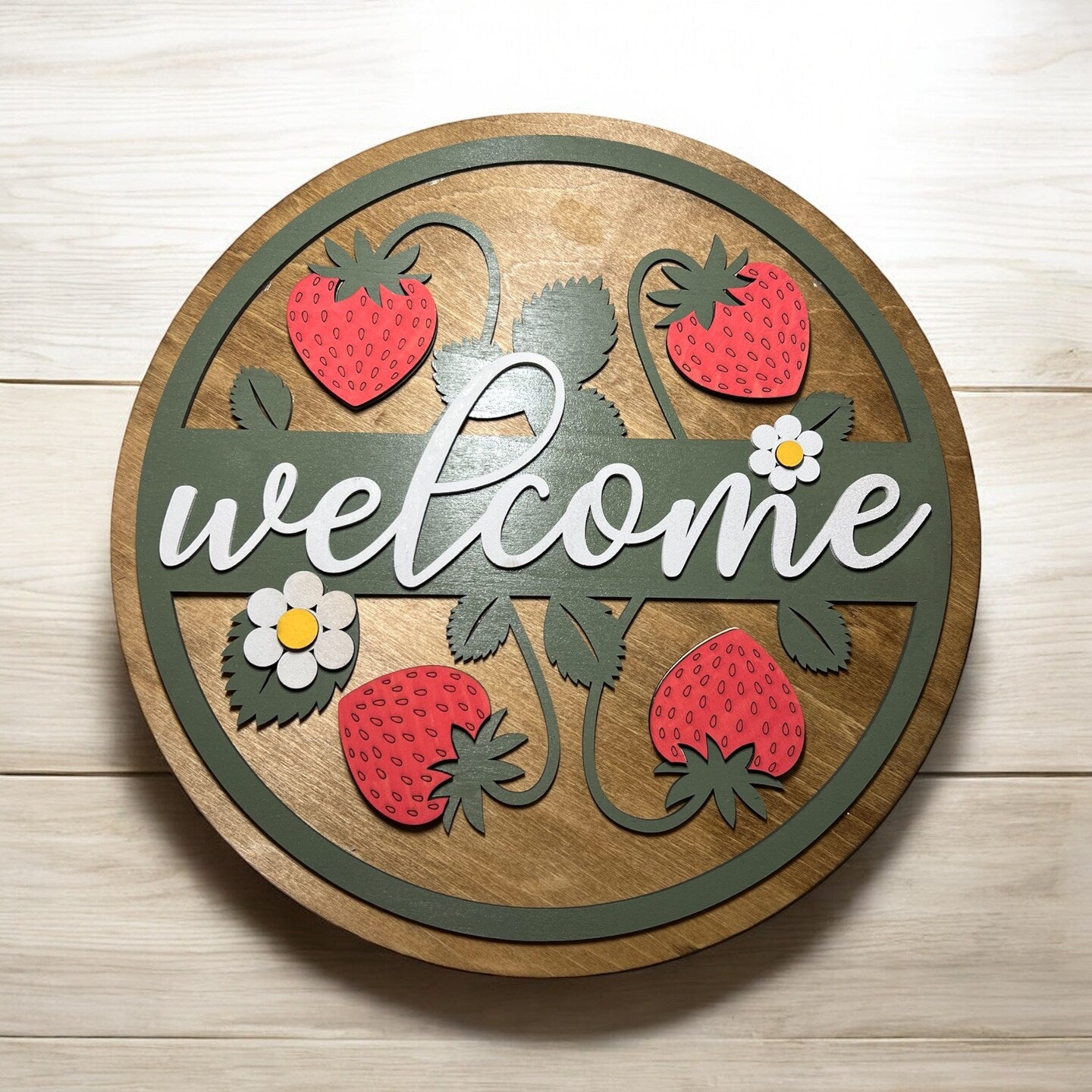 Strawberry Lemon Wood Welcome Door Sign Wall Sign Summer Decor Fruit Farmhouse Handmade Kitchen Sign