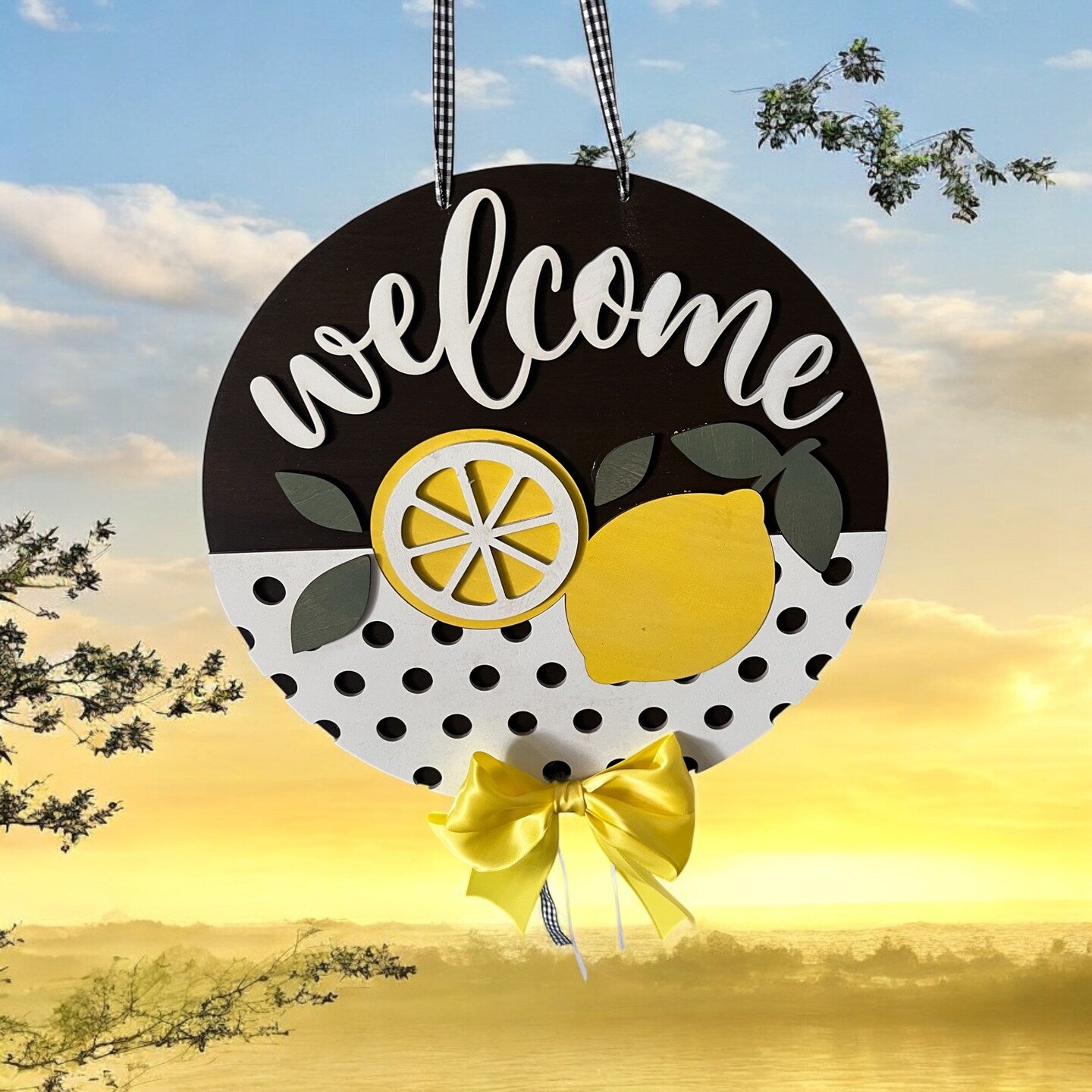 Strawberry Lemon Wood Welcome Door Sign Wall Sign Summer Decor Fruit Farmhouse Handmade Kitchen Sign